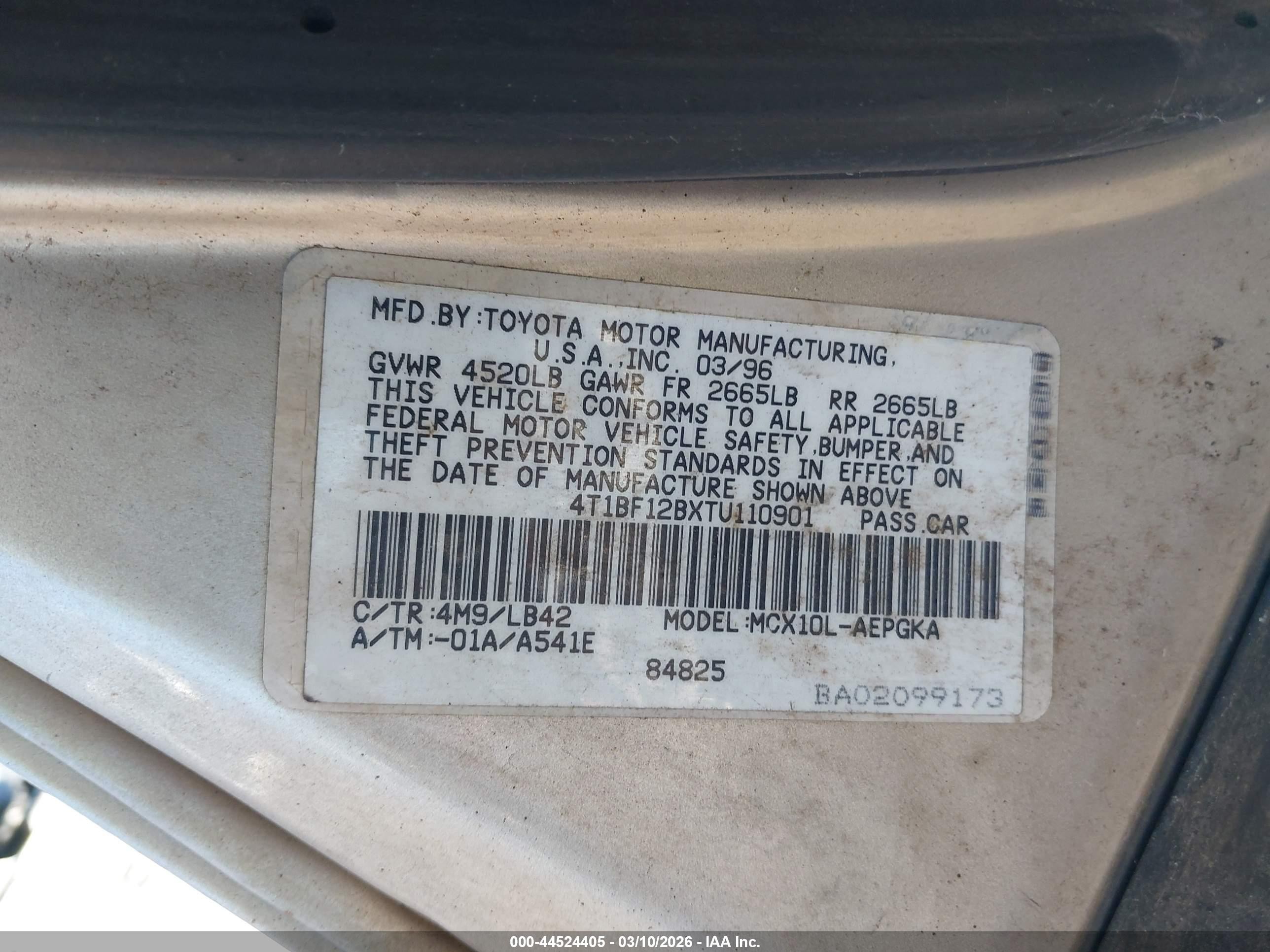1996 Toyota Avalon Xl/xls Gold vin: 4T1BF12BXTU110901