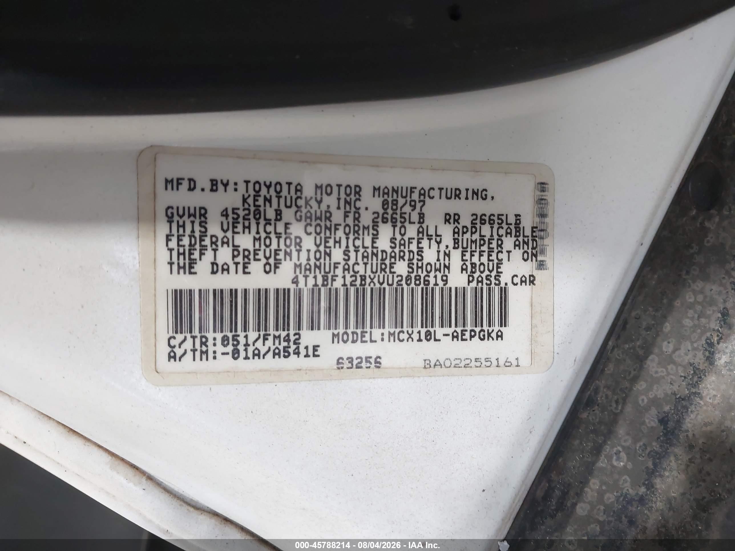 1997 Toyota Avalon Xls White vin: 4T1BF12BXVU208619