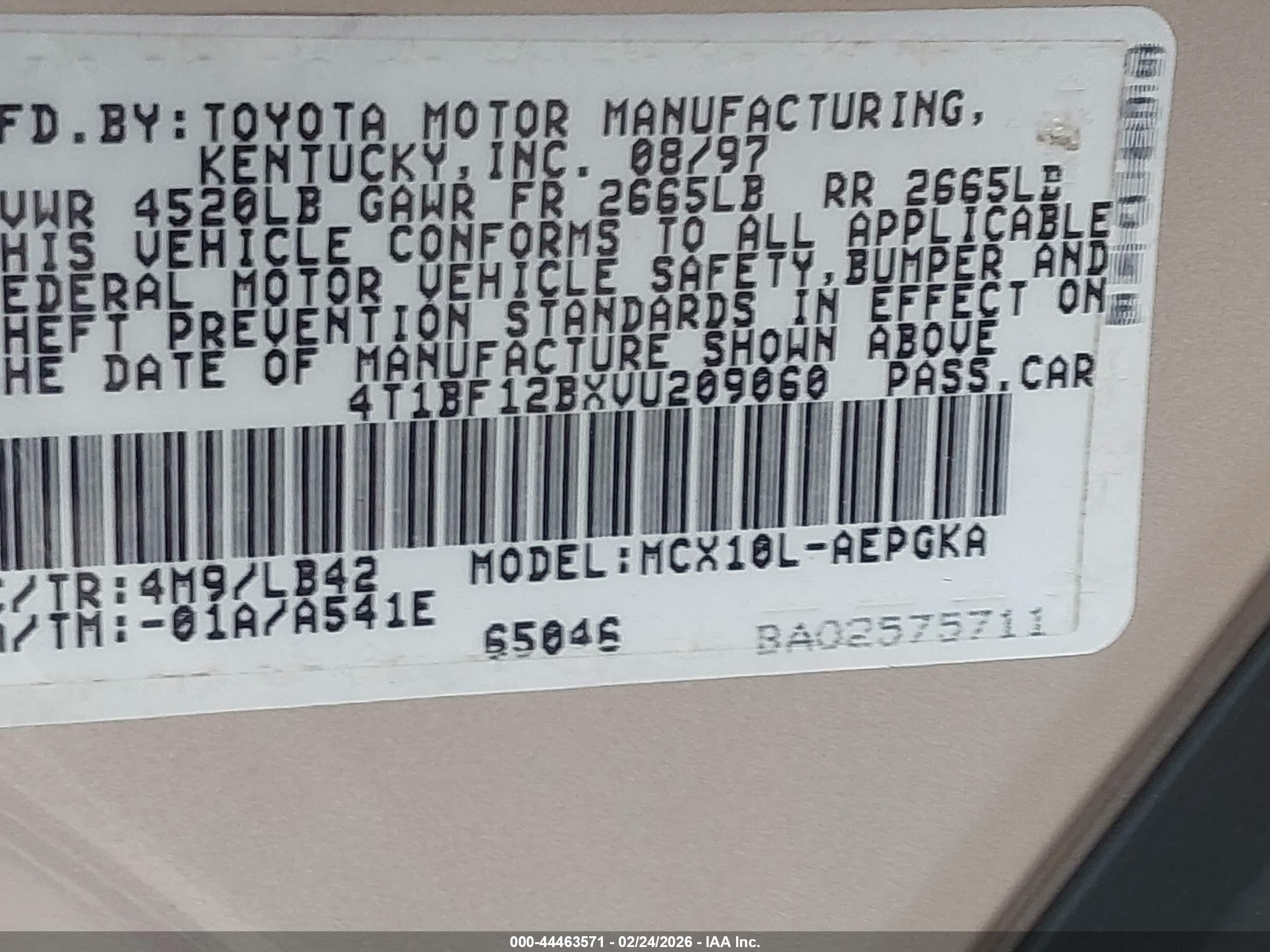 1997 Toyota Avalon Xls Champagne vin: 4T1BF12BXVU209060