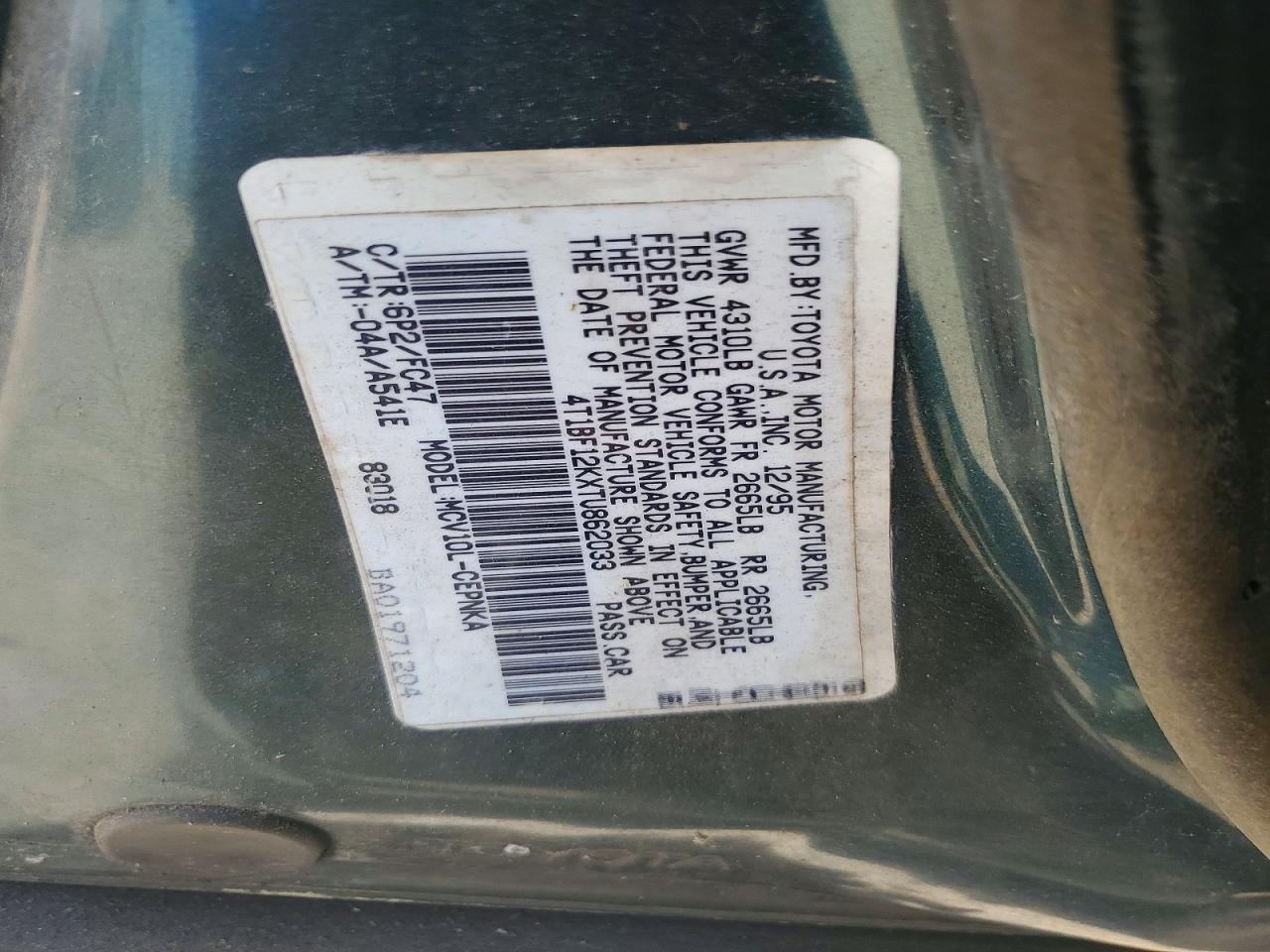 1996 Toyota Camry Le V6 Green vin: 4T1BF12KXTU862033