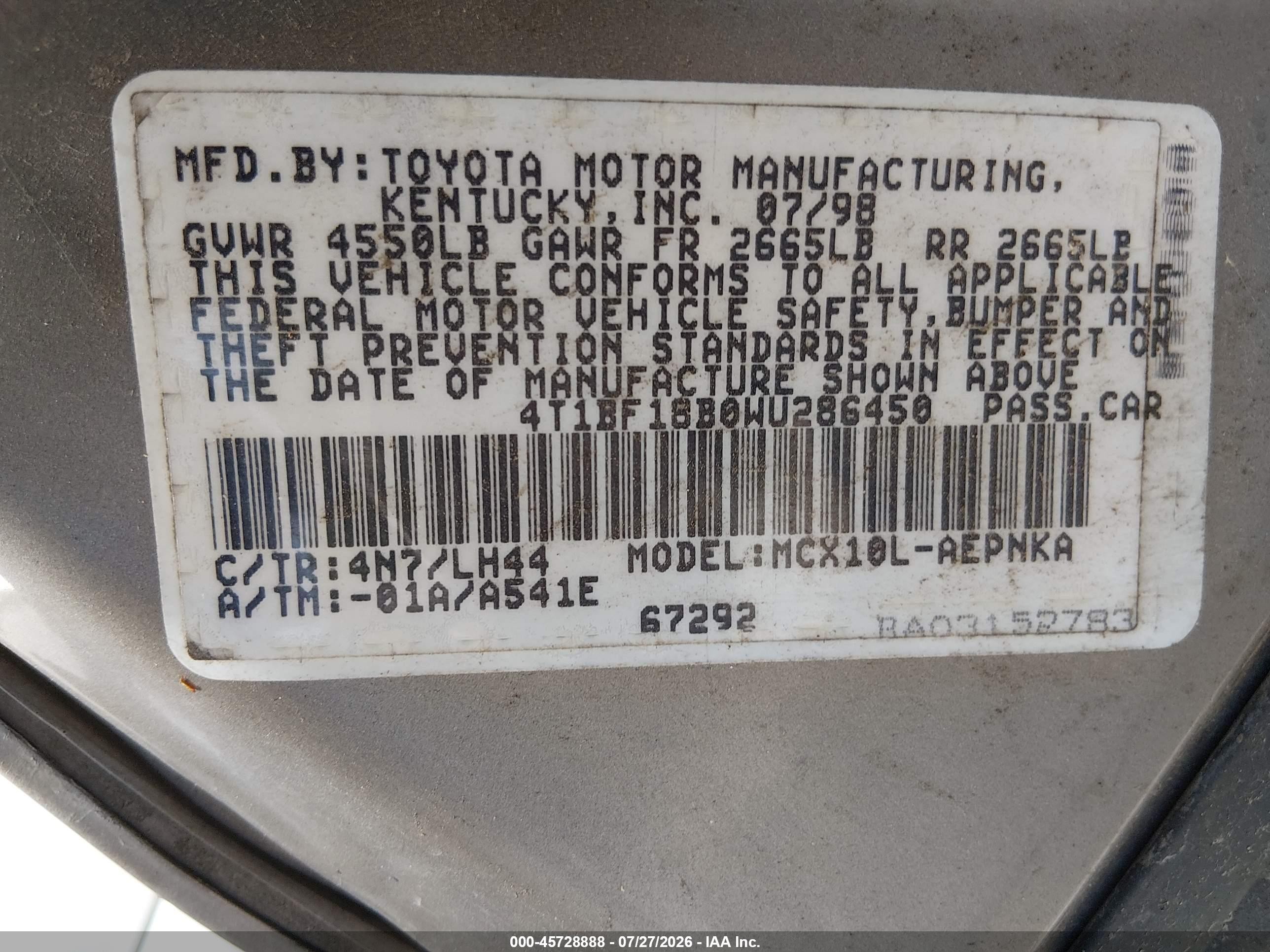 1998 Toyota Avalon Xl Brown vin: 4T1BF18B0WU286450