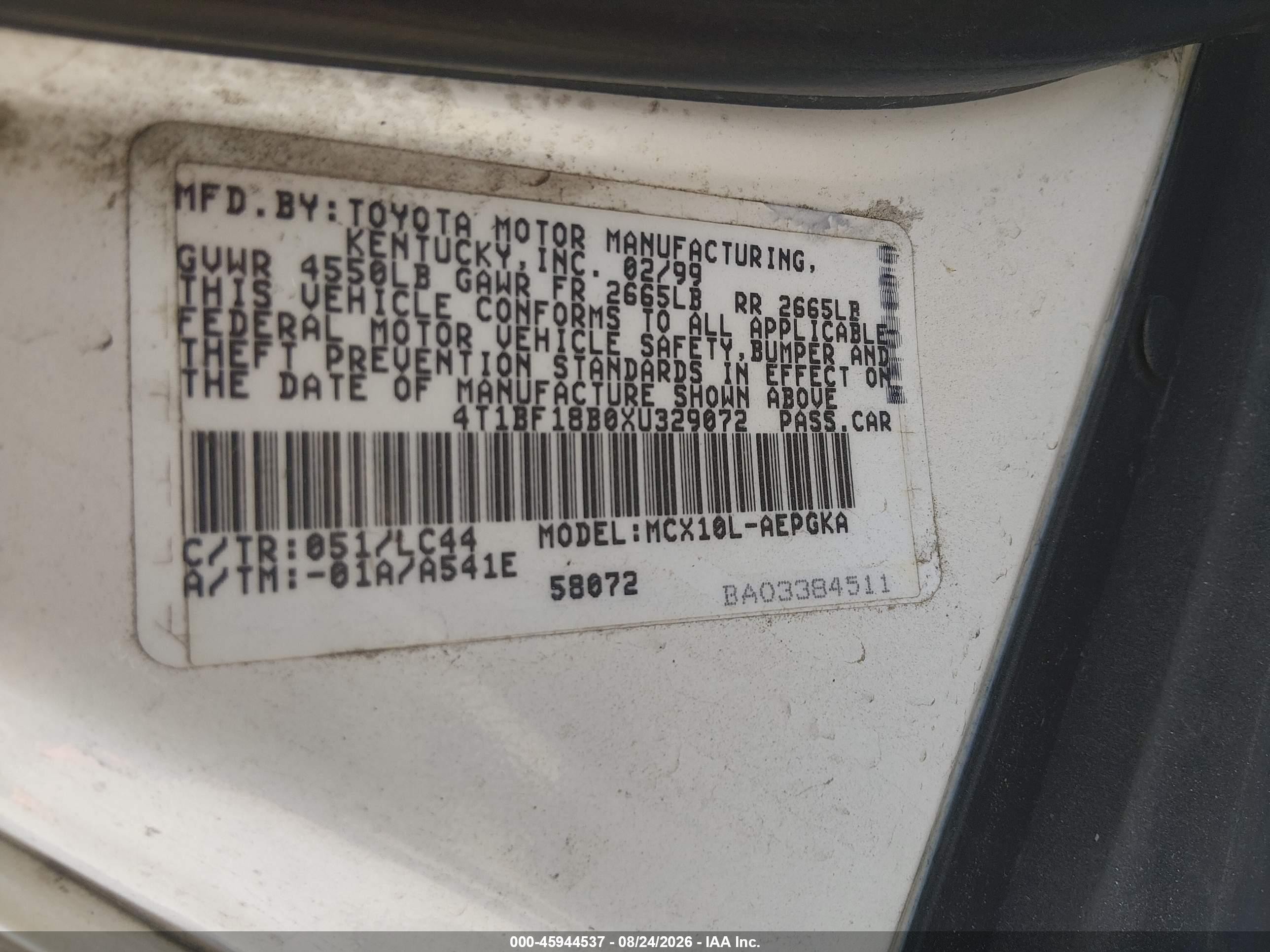 1999 Toyota Avalon Xl/xls White vin: 4T1BF18B0XU329072