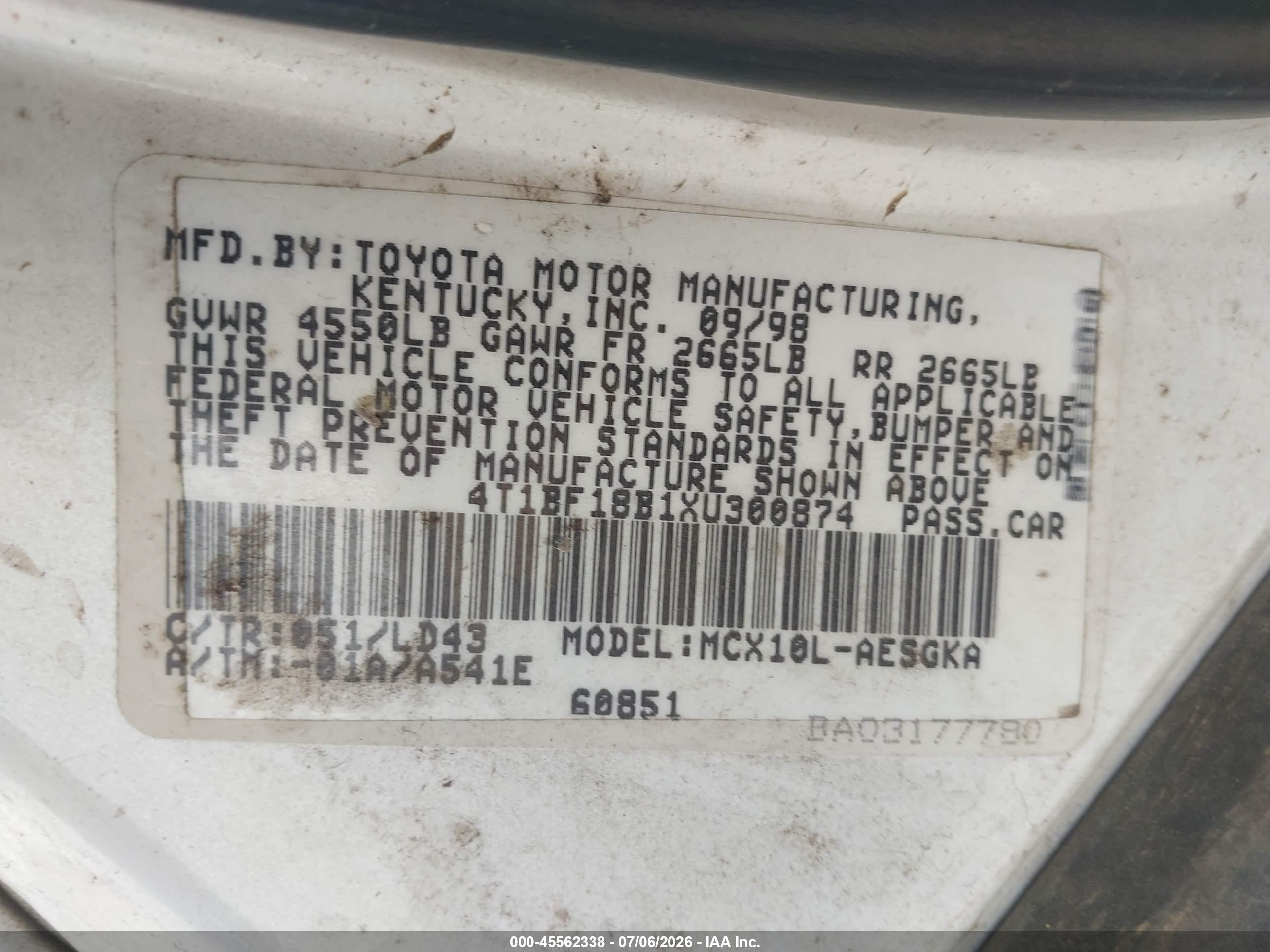 1999 Toyota Avalon Xls White vin: 4T1BF18B1XU300874