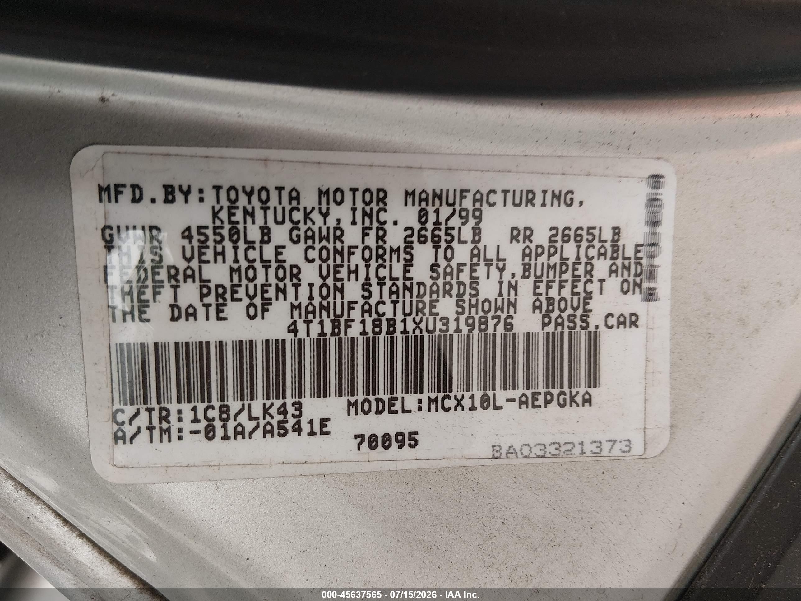 1999 Toyota Avalon Xls Gray vin: 4T1BF18B1XU319876