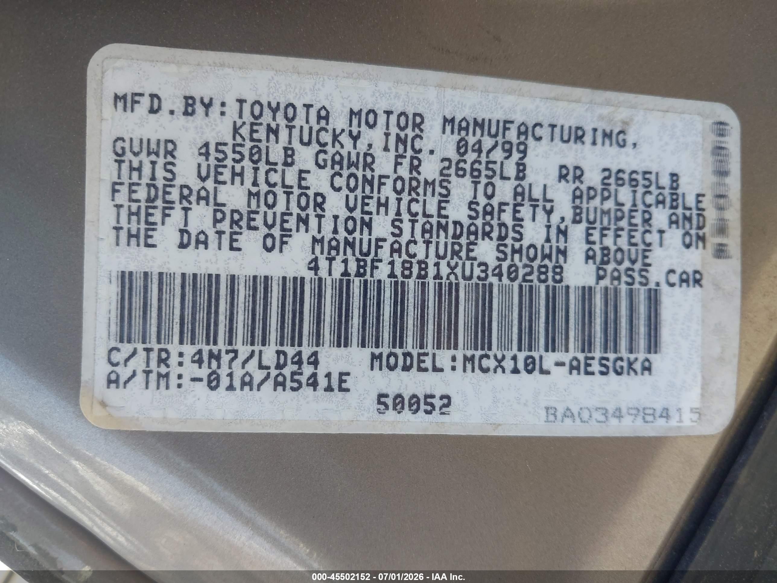 1999 Toyota Avalon Xls Beige vin: 4T1BF18B1XU340288