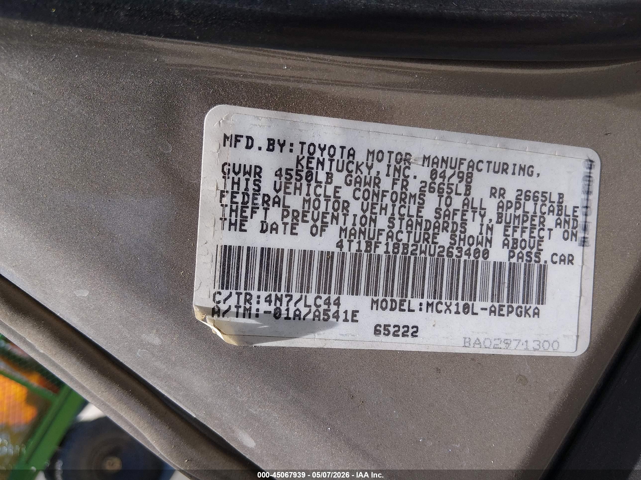 1998 Toyota Avalon Xls Коричневый vin: 4T1BF18B2WU263400