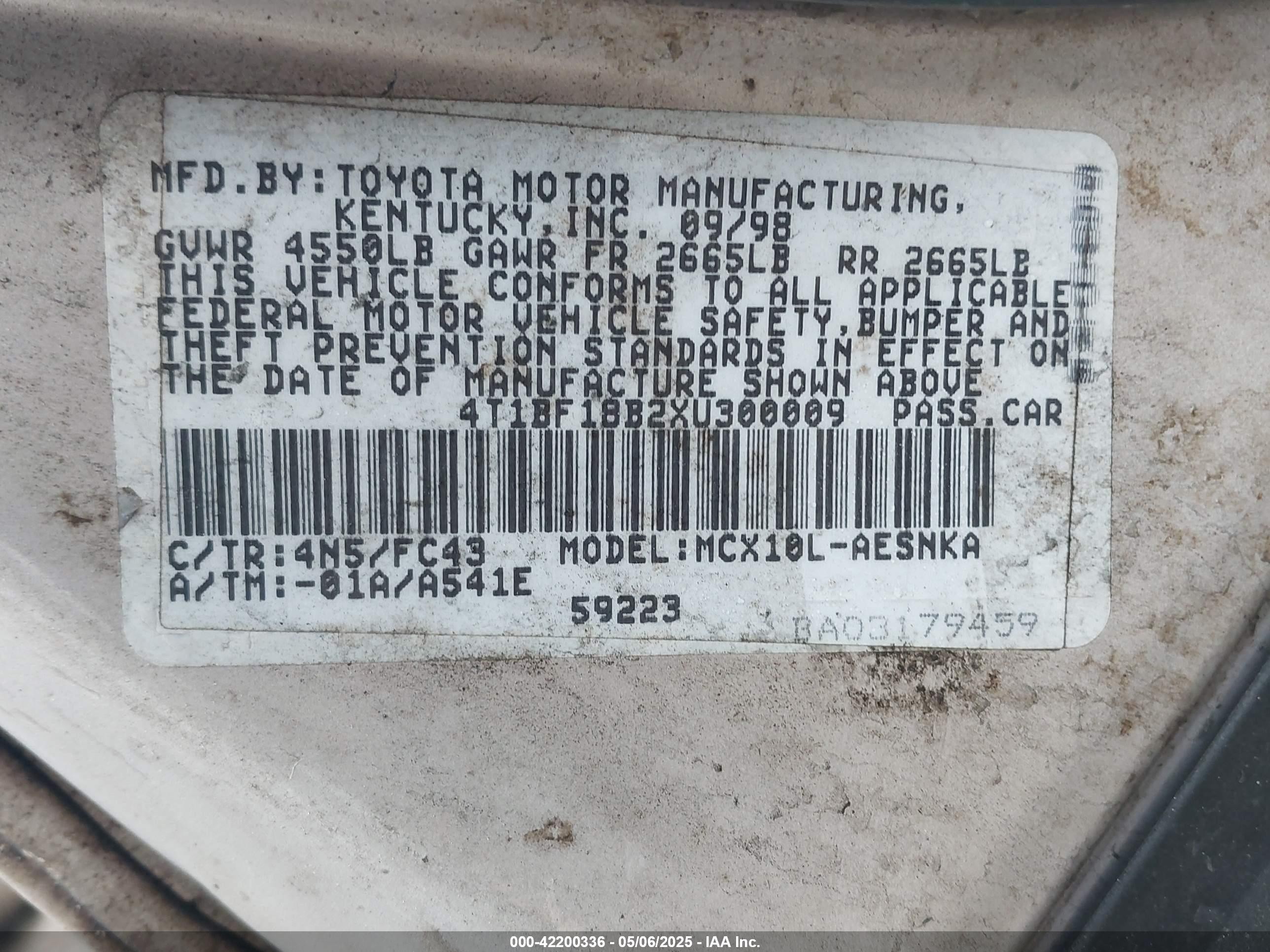 1999 Toyota Avalon Xl Золотой vin: 4T1BF18B2XU300009