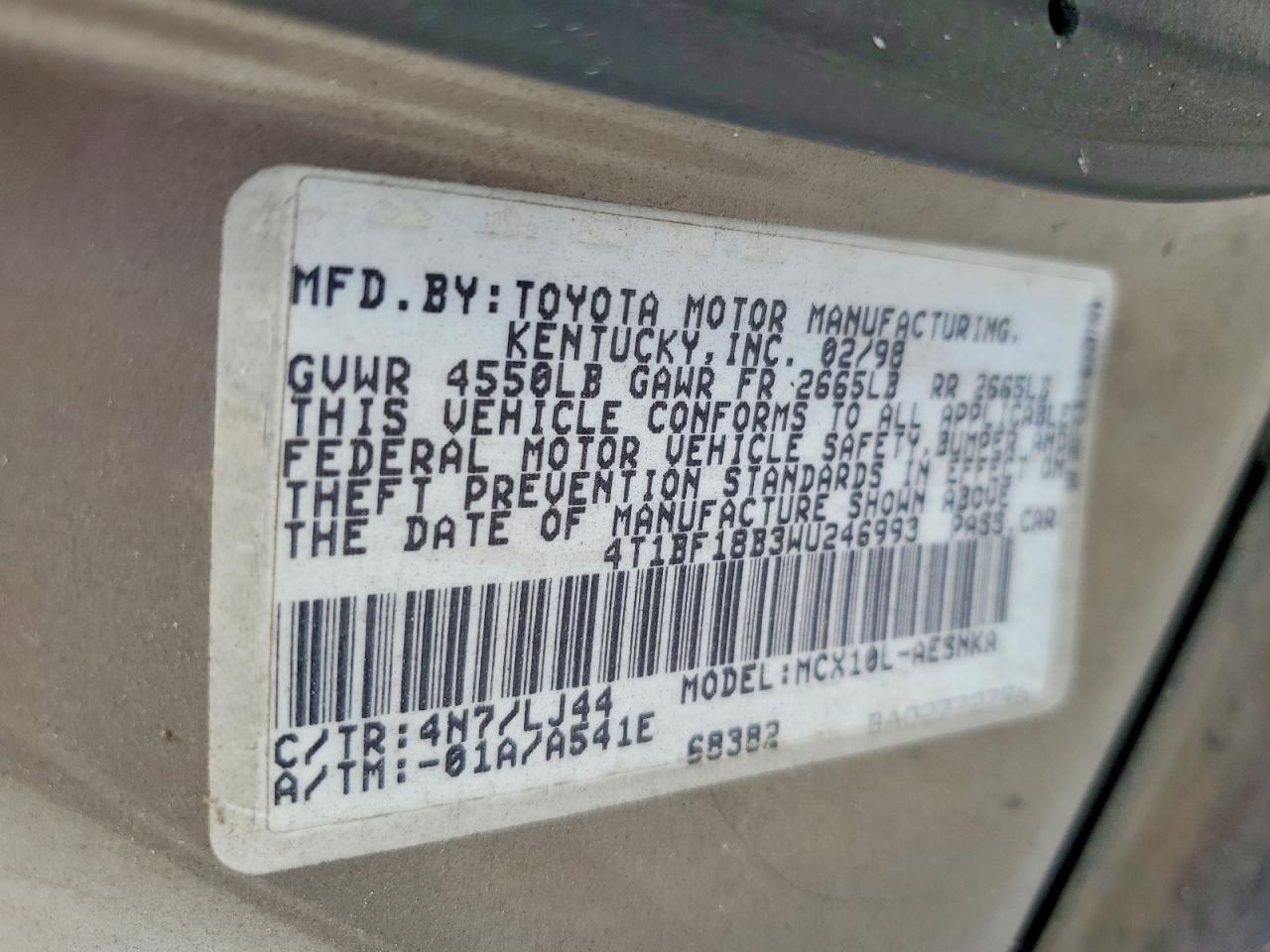 1998 Toyota Avalon Xl Gold vin: 4T1BF18B3WU246993