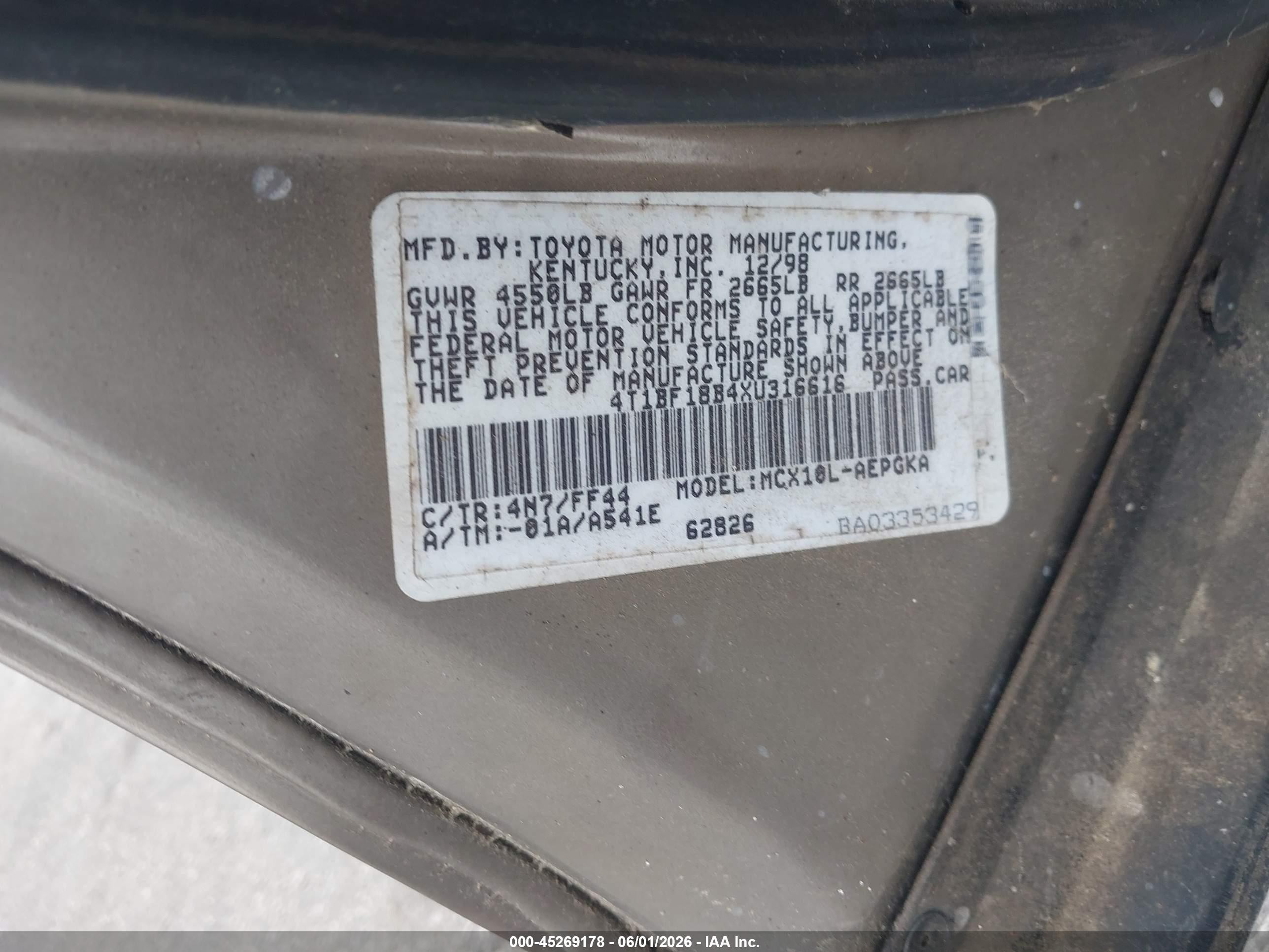1999 Toyota Avalon Xls Gold vin: 4T1BF18B4XU316616