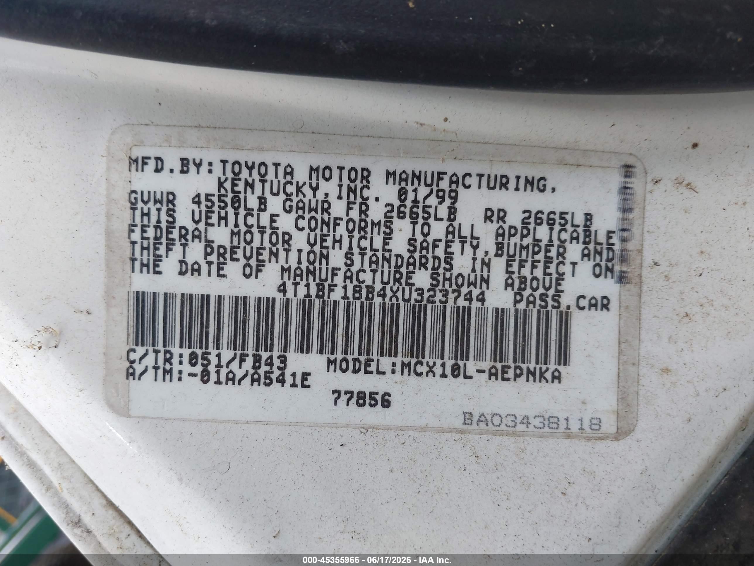 1999 Toyota Avalon Xl White vin: 4T1BF18B4XU323744