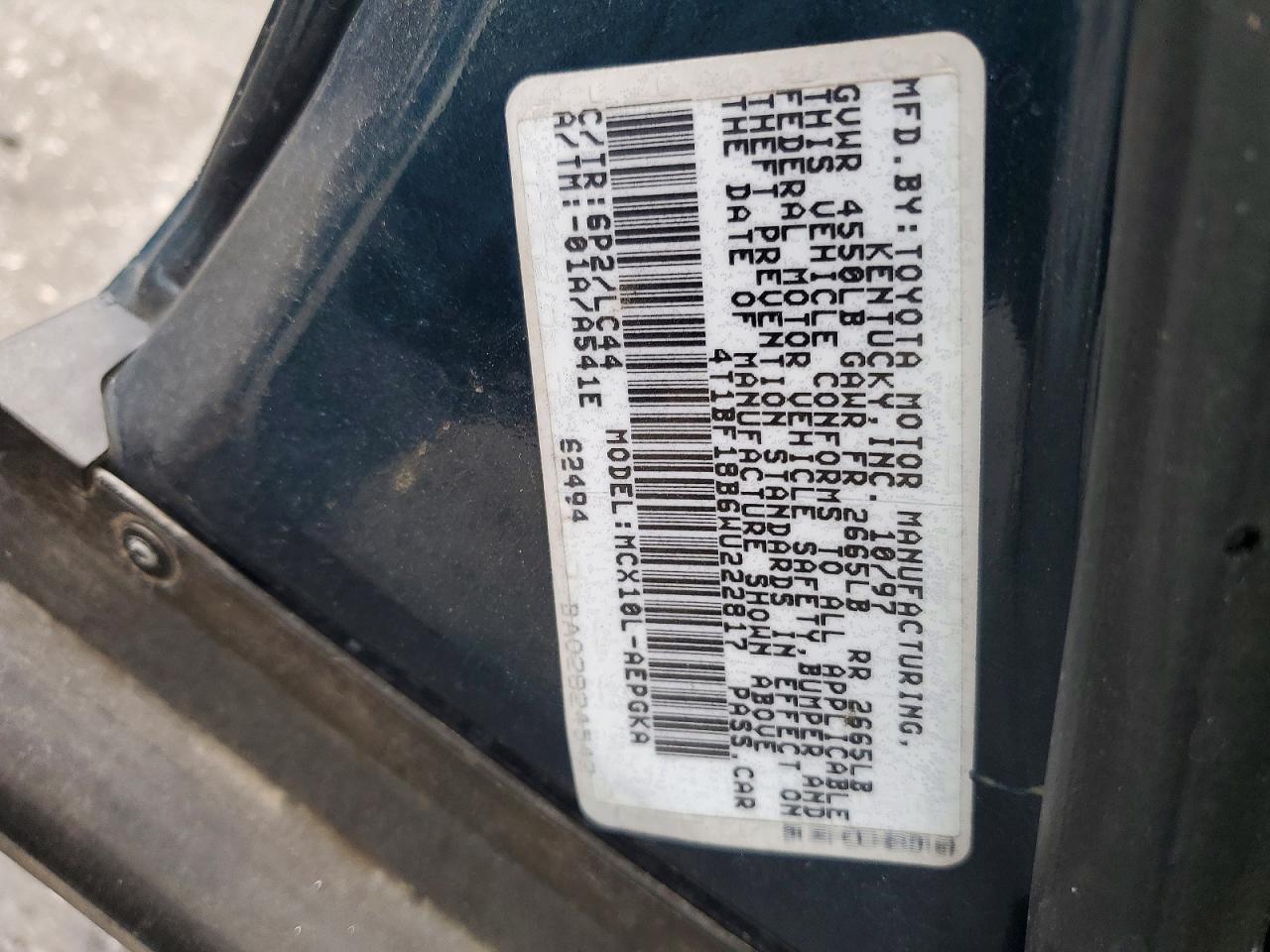 1998 Toyota Avalon Xls Green vin: 4T1BF18B6WU222817