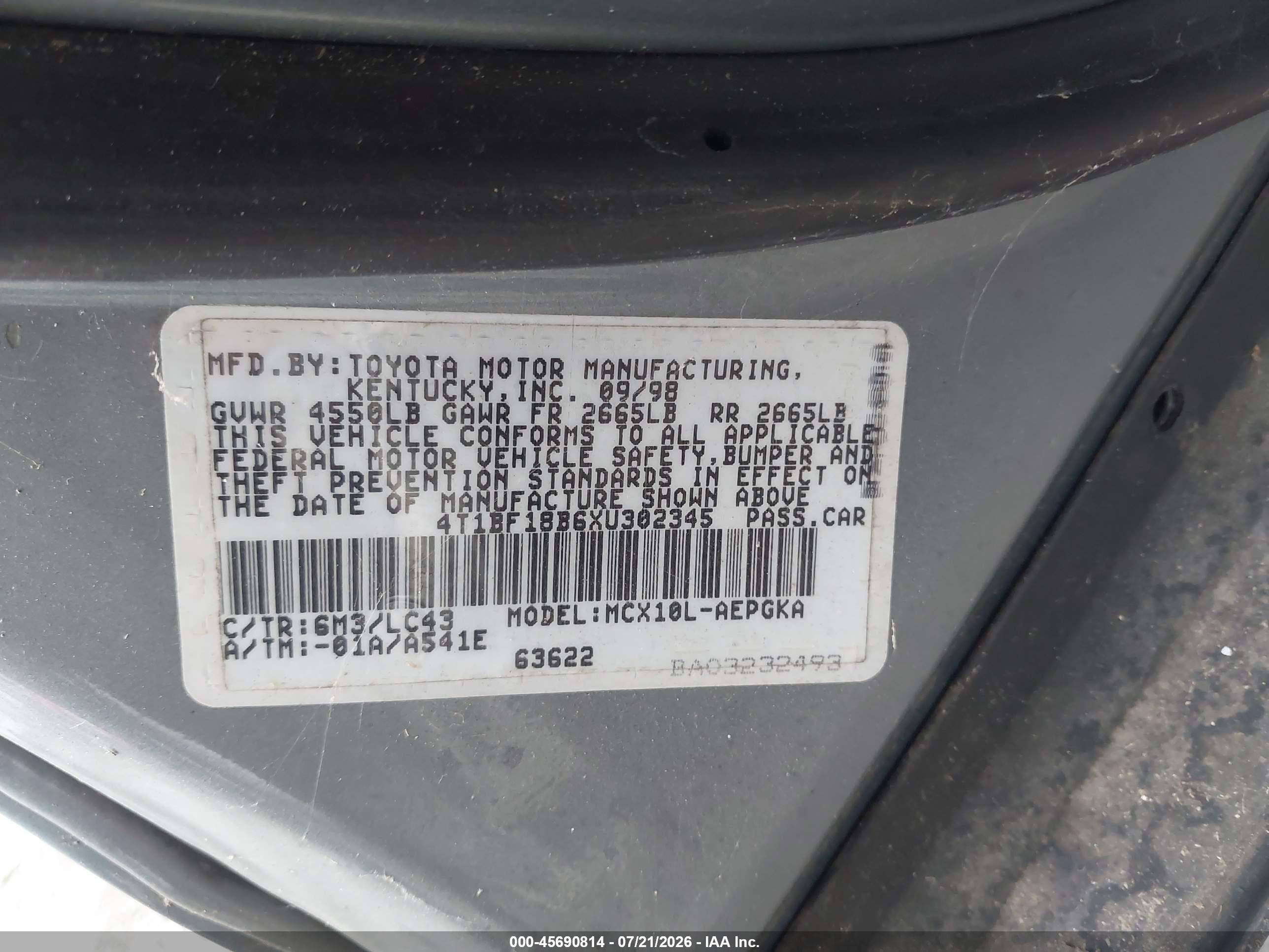 1999 Toyota Avalon Xls Green vin: 4T1BF18B6XU302345