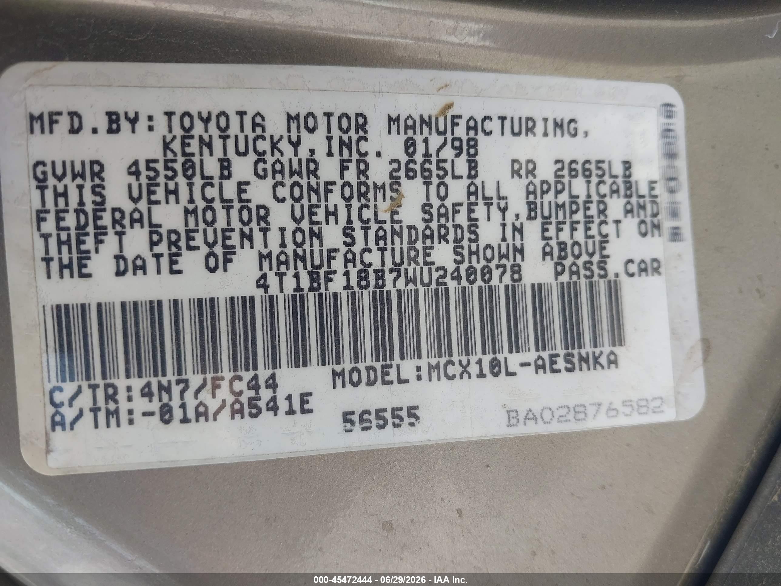 1998 Toyota Avalon Xl Tan vin: 4T1BF18B7WU240078