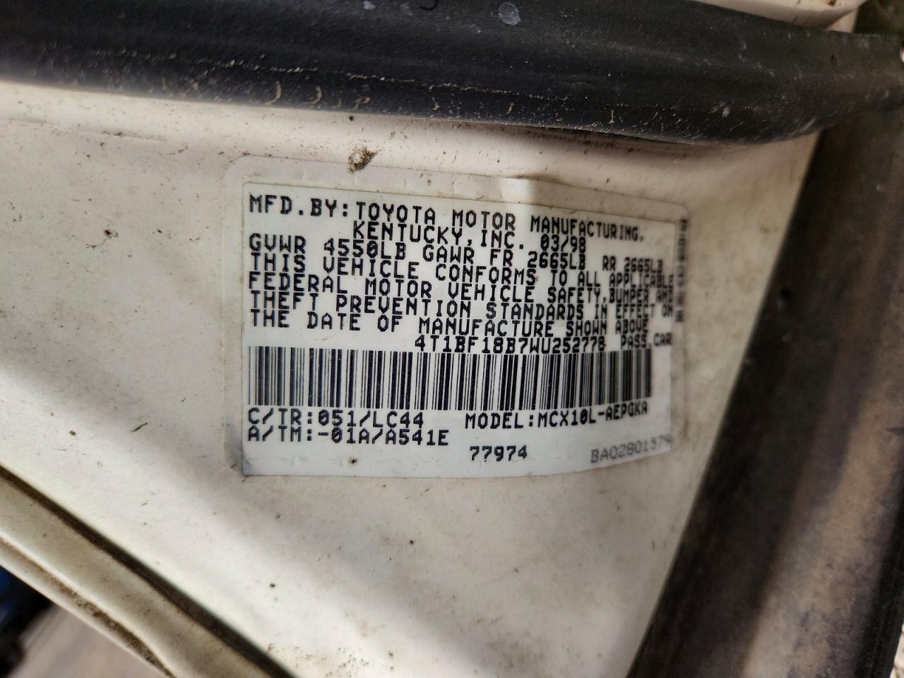 1998 Toyota Avalon Xls Белый vin: 4T1BF18B7WU252778