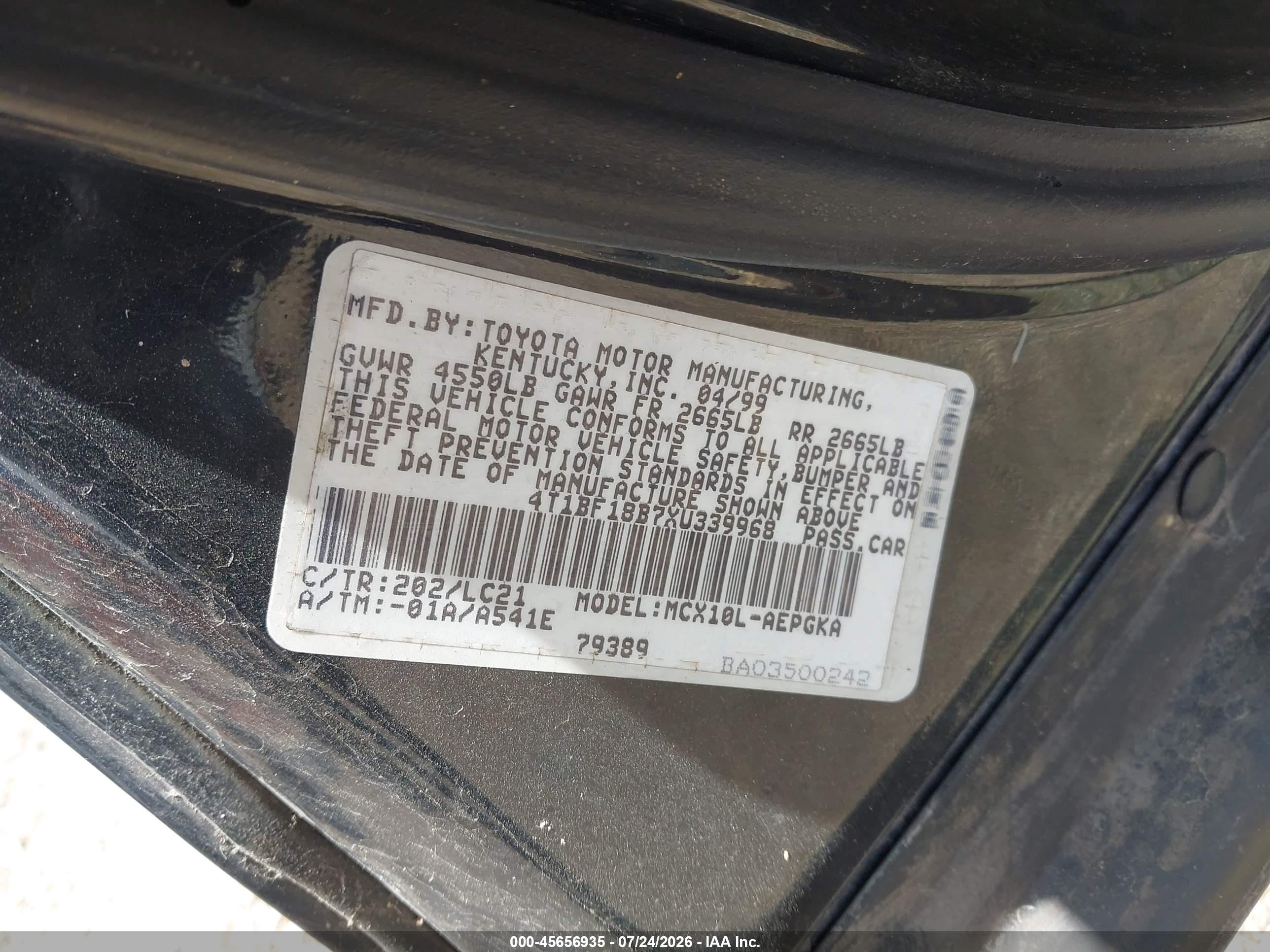 1999 Toyota Avalon Xls Black vin: 4T1BF18B7XU339968