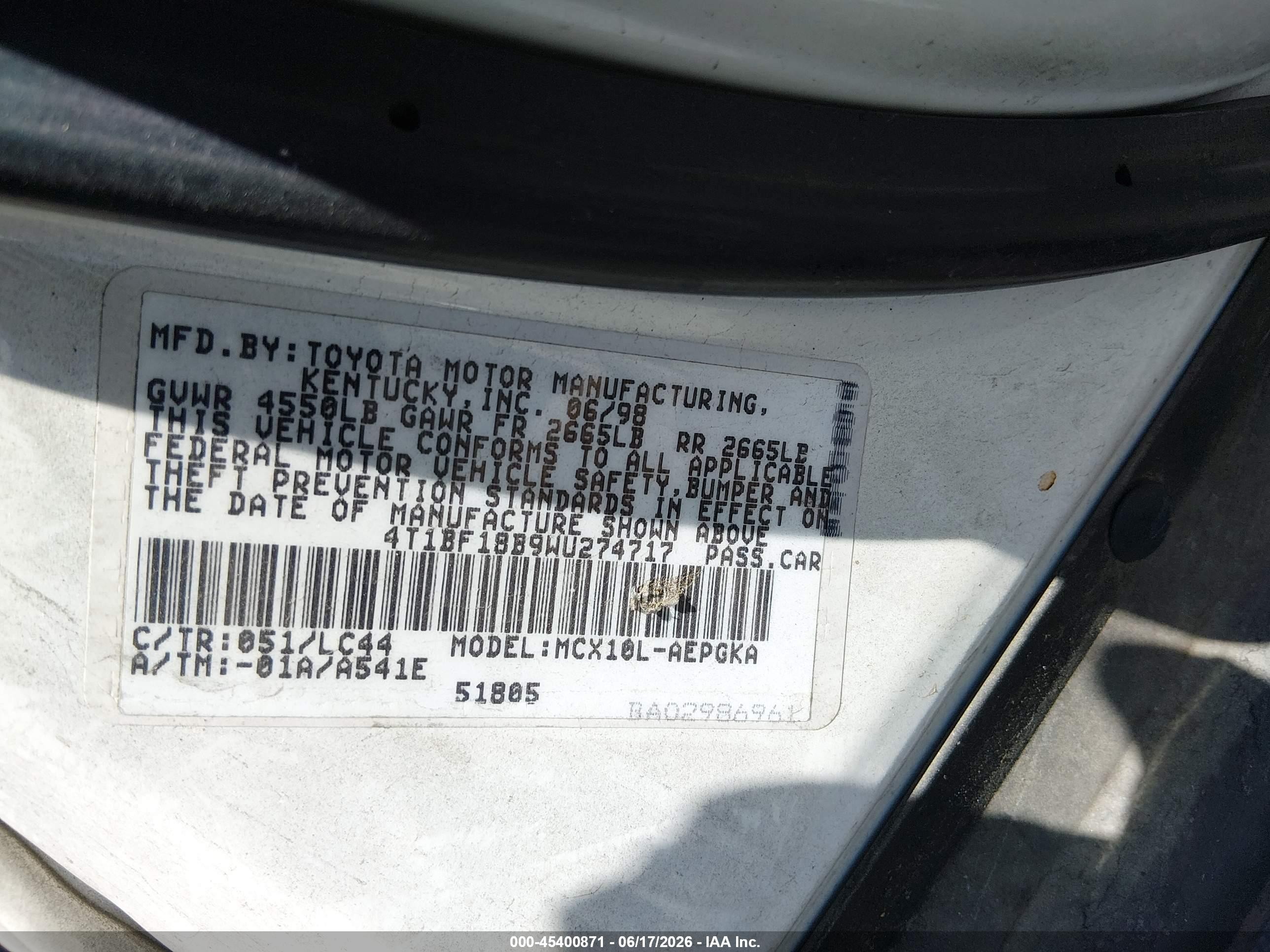 1998 Toyota Avalon Xls Белый vin: 4T1BF18B9WU274717