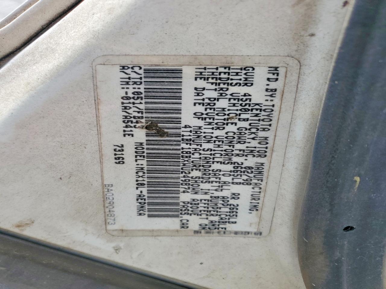 1998 Toyota Avalon Xl White vin: 4T1BF18BXWU249874