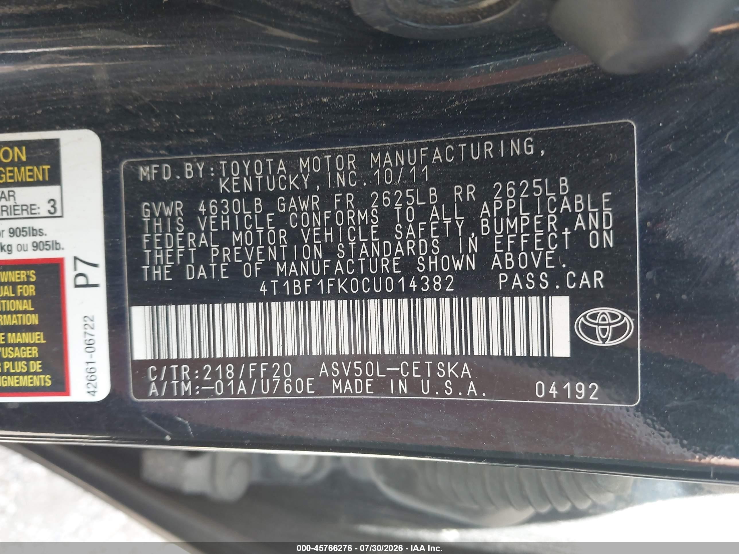 2012 Toyota Camry Se Black vin: 4T1BF1FK0CU014382