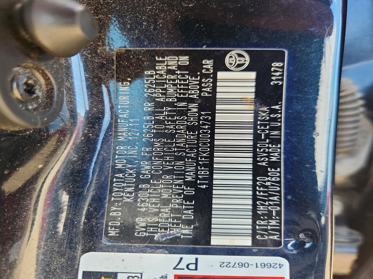 2012 Toyota Camry Se Charcoal vin: 4T1BF1FK0CU034731