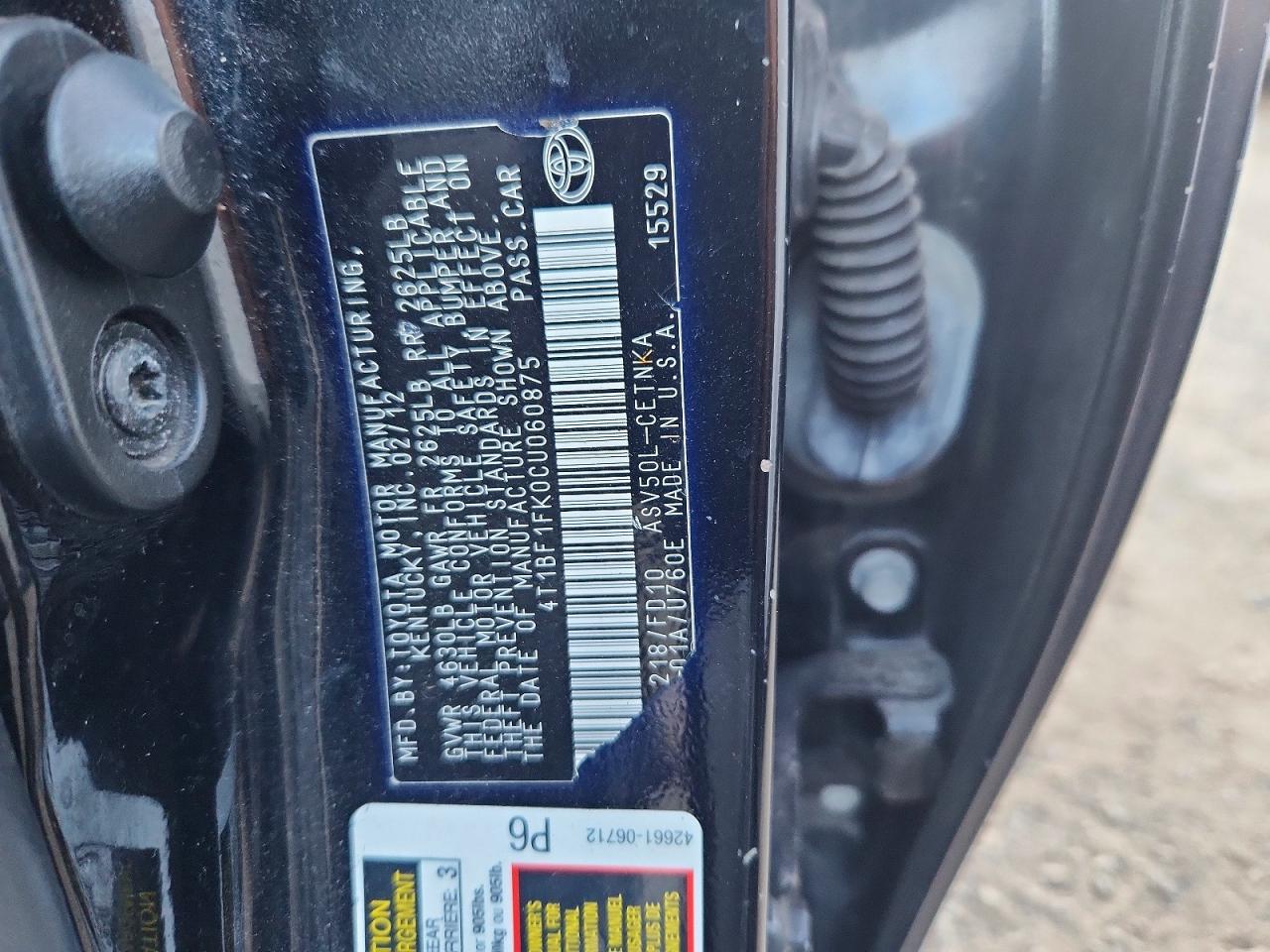 2012 Toyota Camry Le Black vin: 4T1BF1FK0CU060875