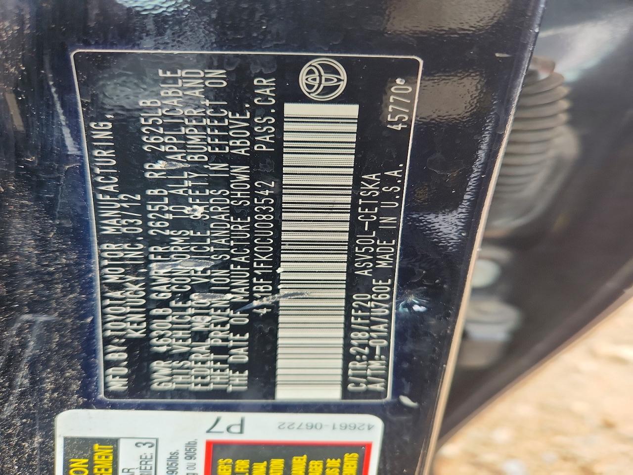 2012 Toyota Camry Se Black vin: 4T1BF1FK0CU083542