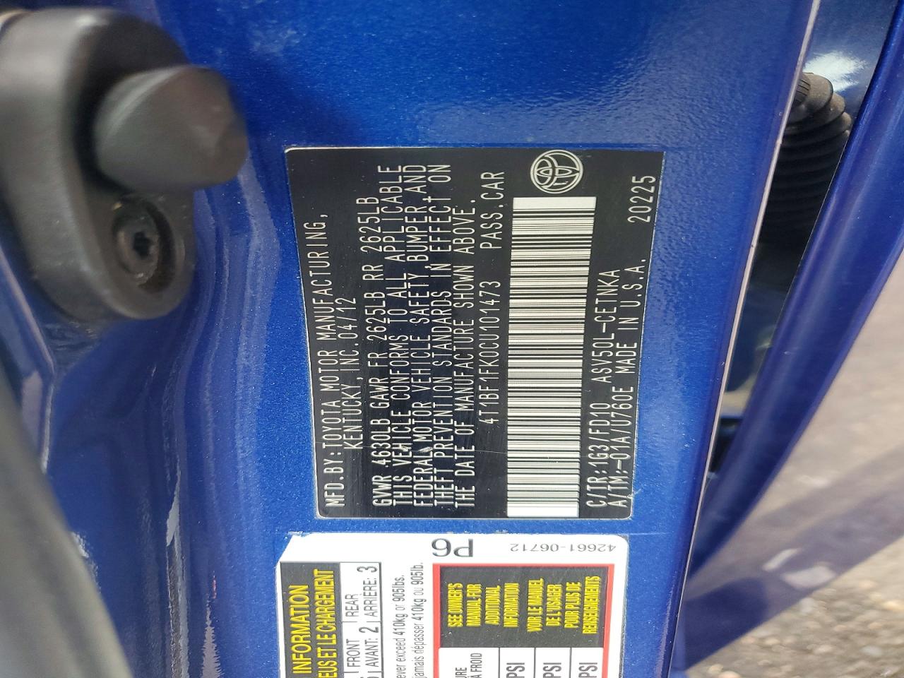 2012 Toyota Camry Le Blue vin: 4T1BF1FK0CU101473