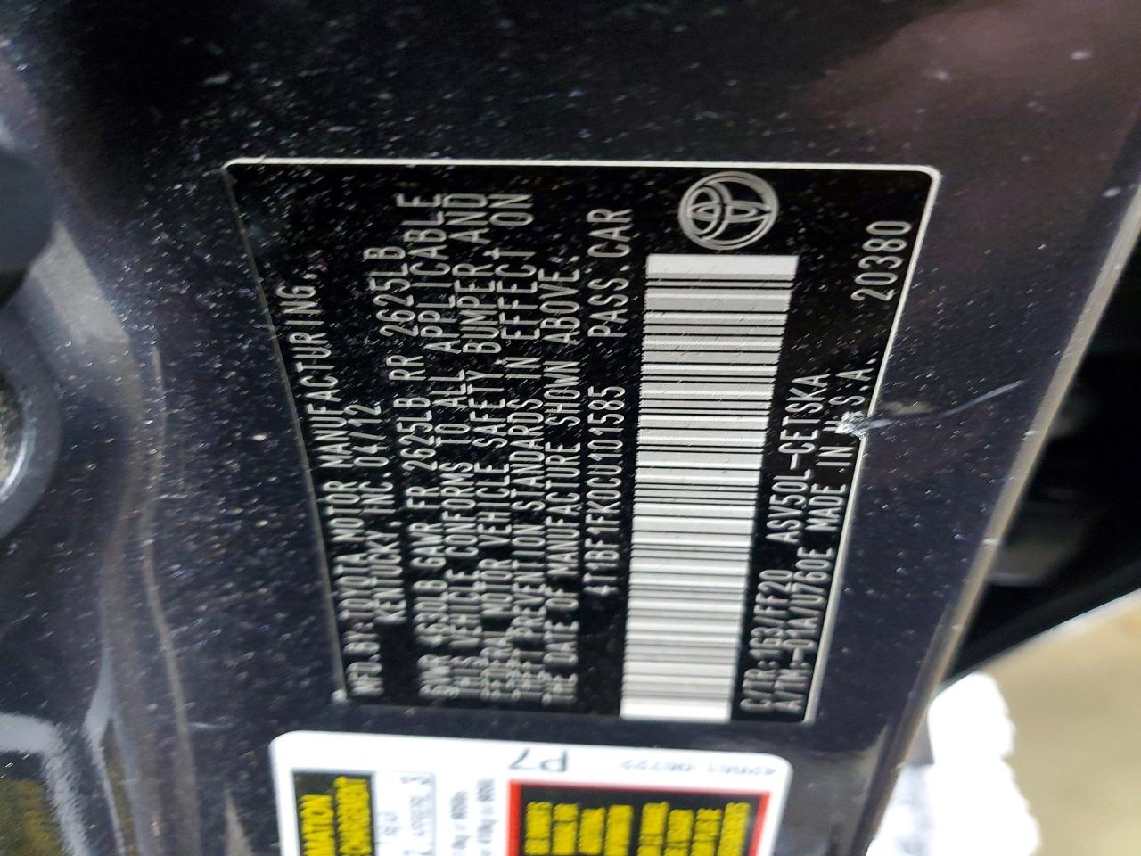 2012 Toyota Camry Se Черный vin: 4T1BF1FK0CU101585