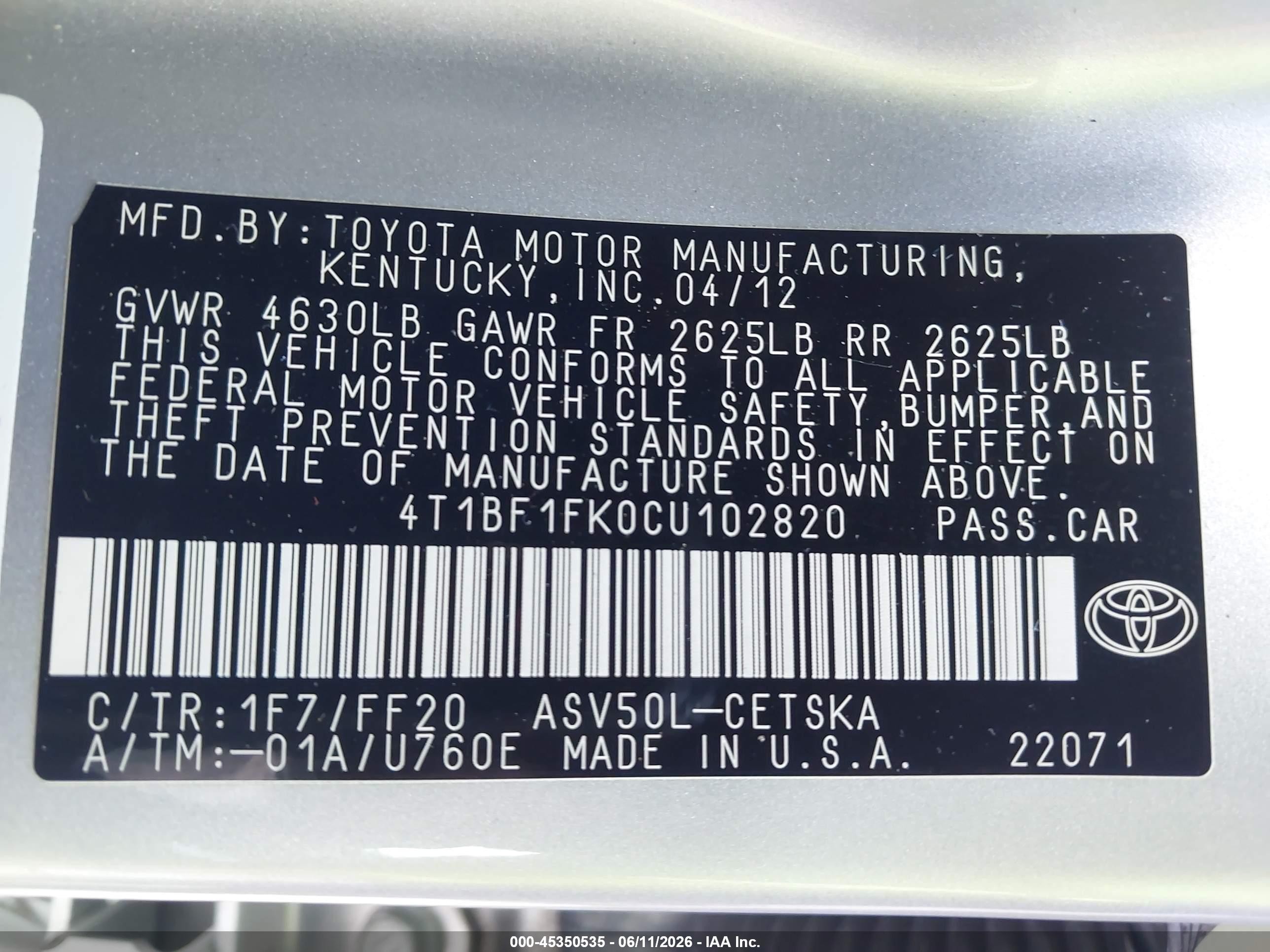 2012 Toyota Camry Se Silver vin: 4T1BF1FK0CU102820