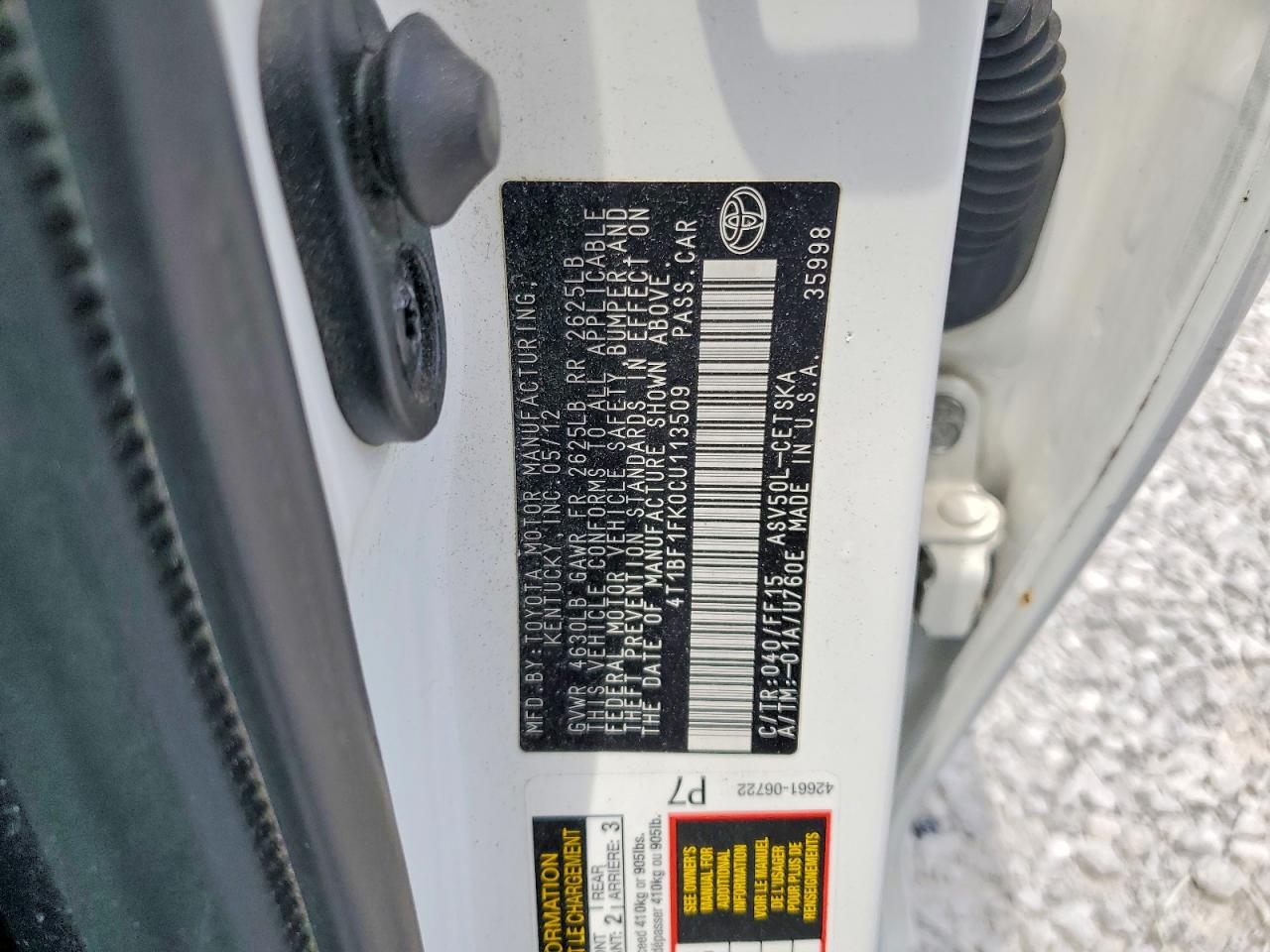 2012 Toyota Camry Se White vin: 4T1BF1FK0CU113509