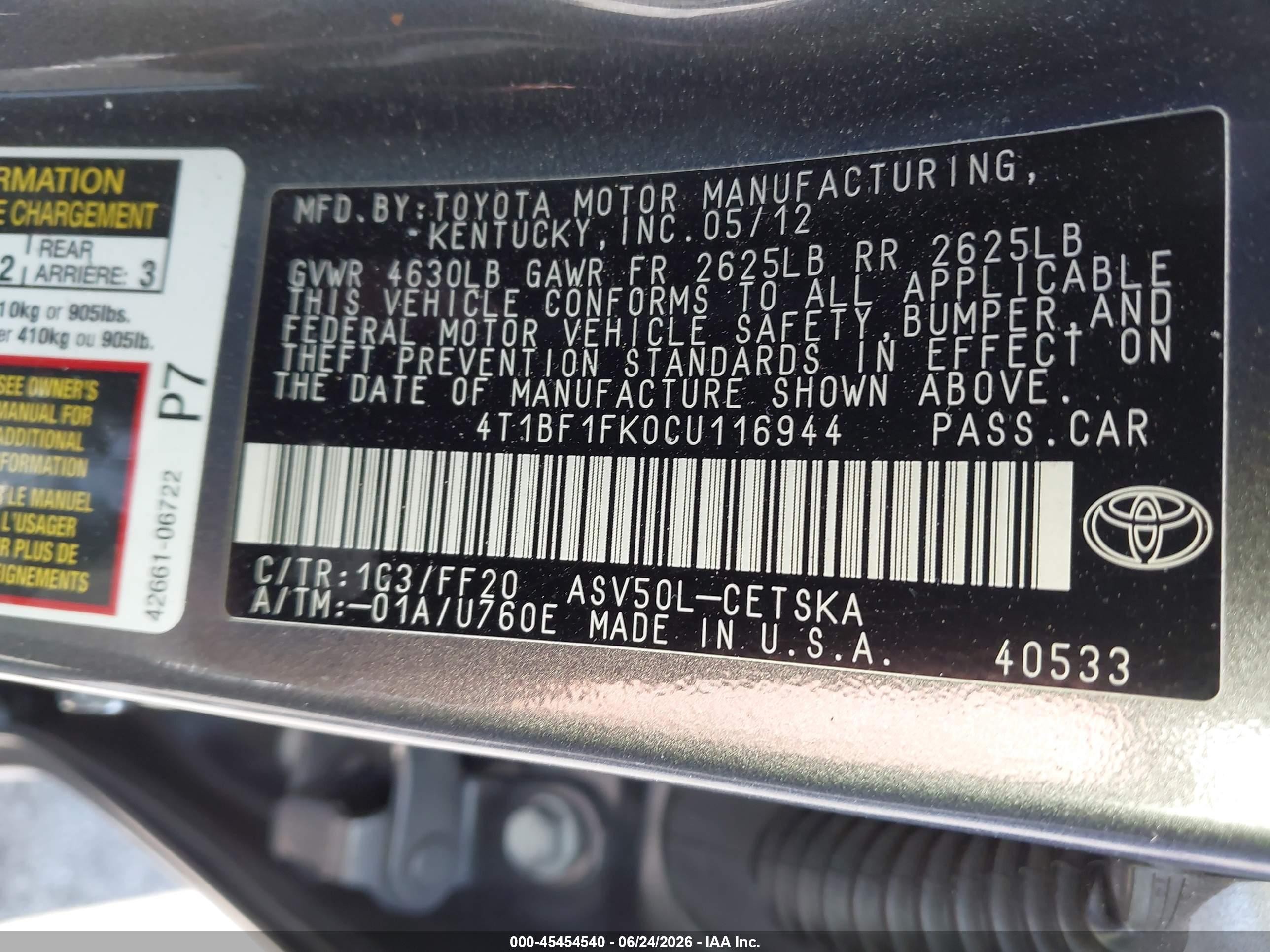 2012 Toyota Camry Se Gray vin: 4T1BF1FK0CU116944