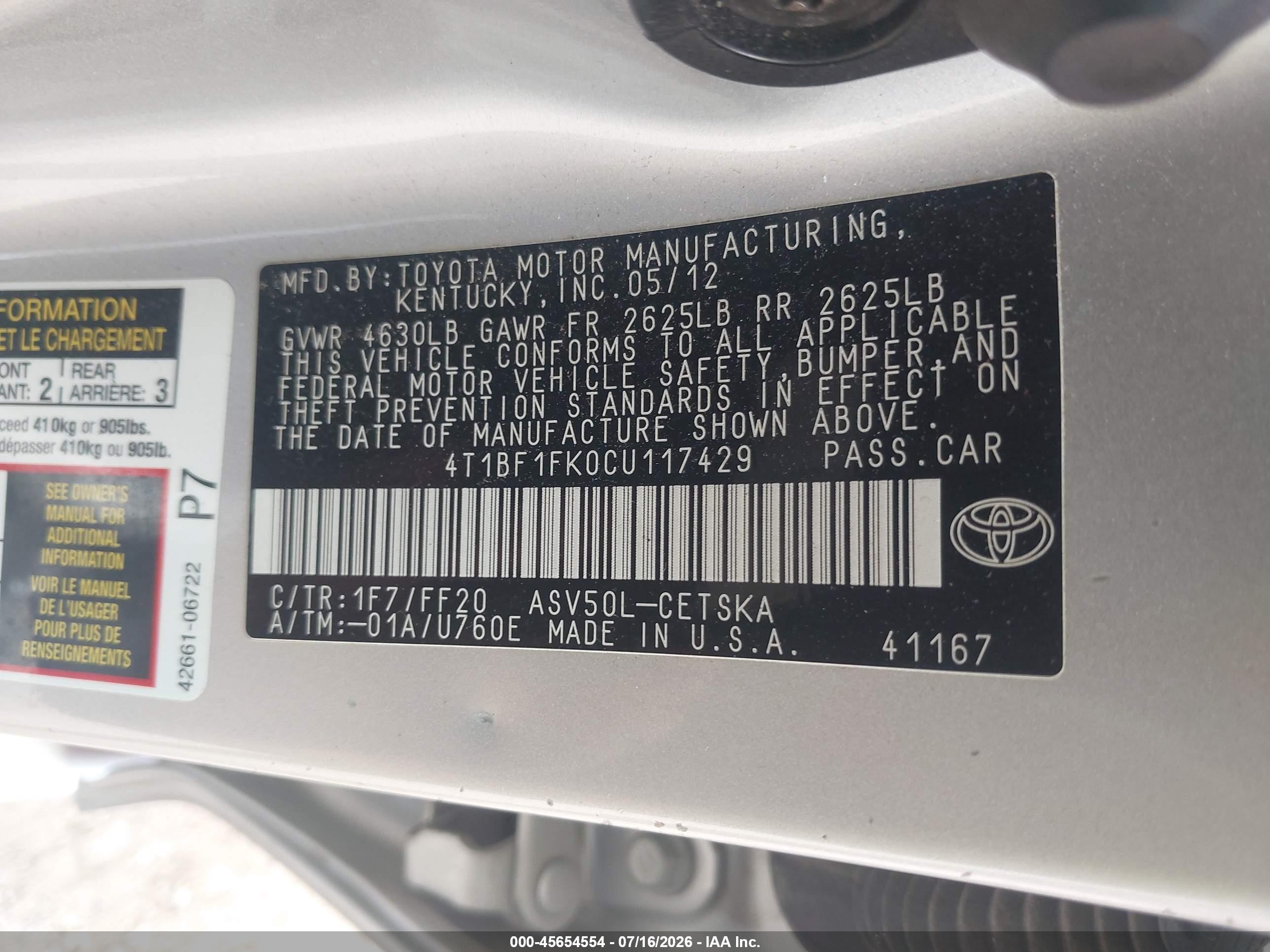 2012 Toyota Camry Se Серебряный vin: 4T1BF1FK0CU117429