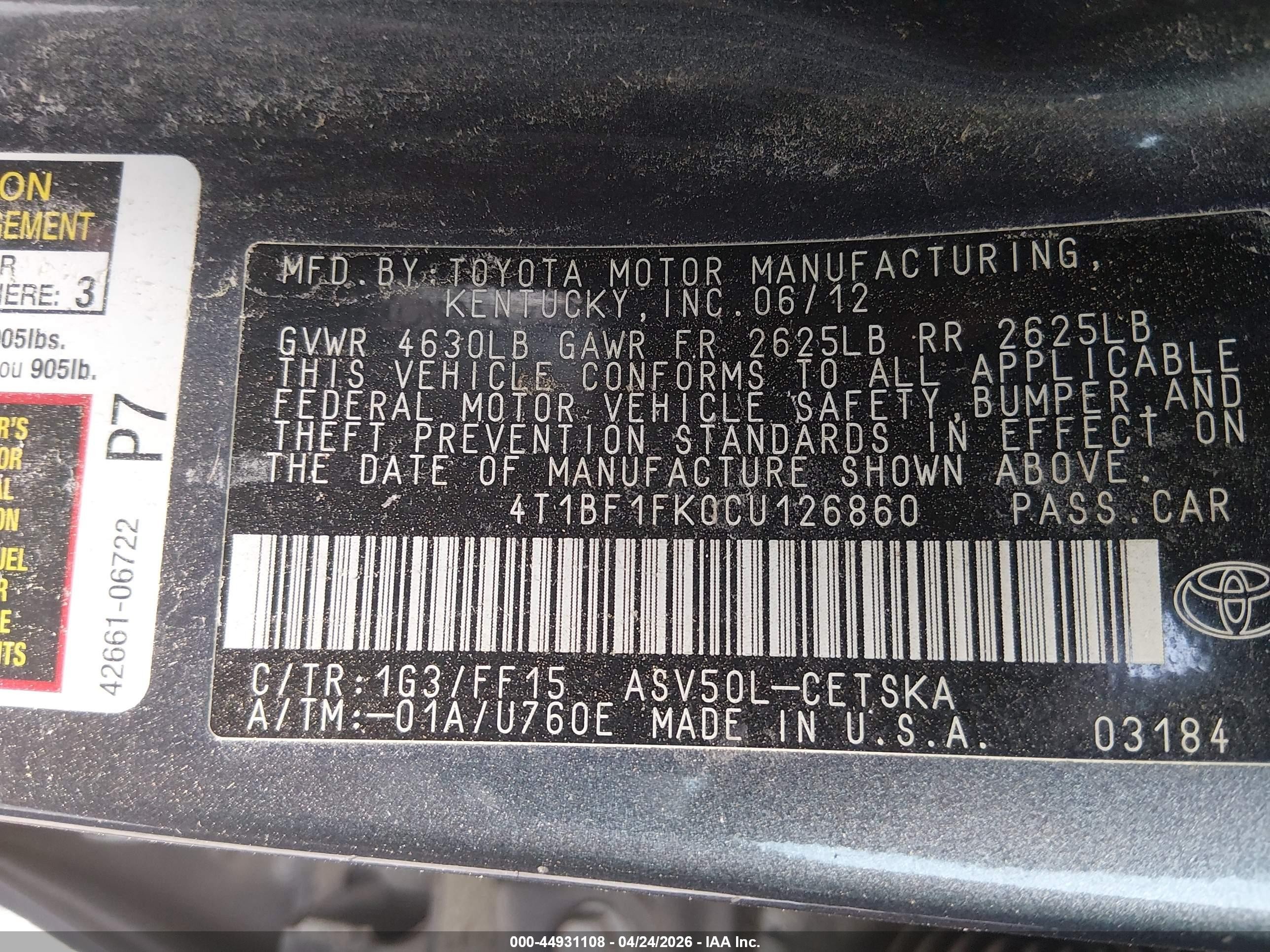 2012 Toyota Camry Se Gray vin: 4T1BF1FK0CU126860