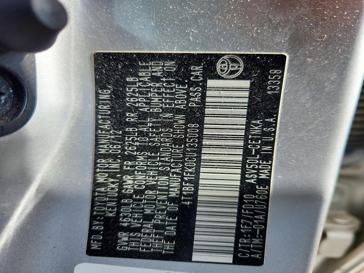 2012 Toyota Camry Silver vin: 4T1BF1FK0CU135008