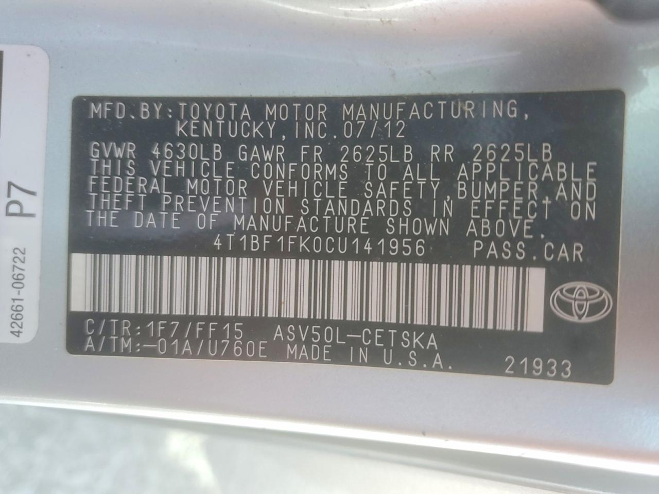 2012 Toyota Camry Se Серебряный vin: 4T1BF1FK0CU141956