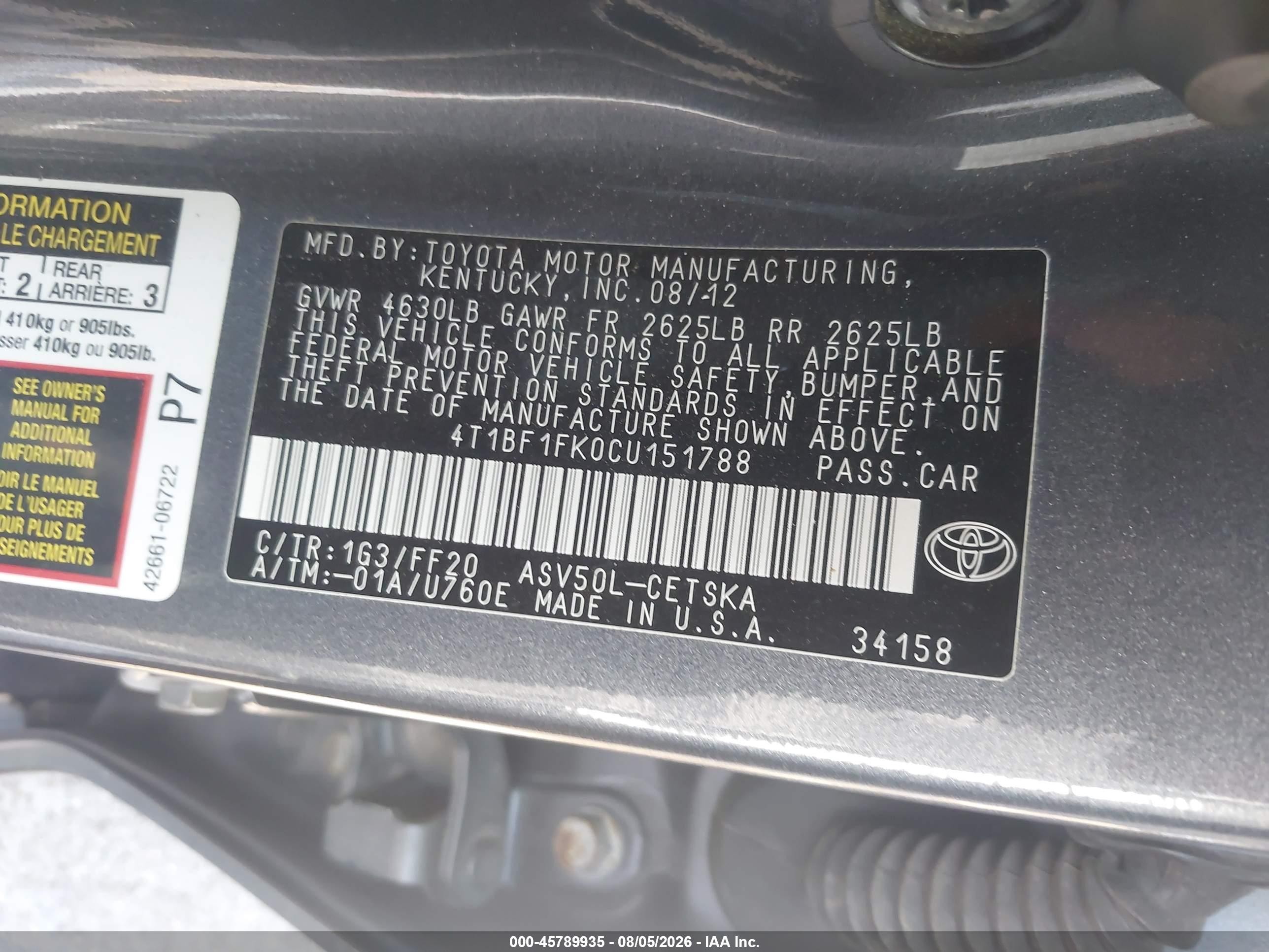 2012 Toyota Camry Se Gray vin: 4T1BF1FK0CU151788