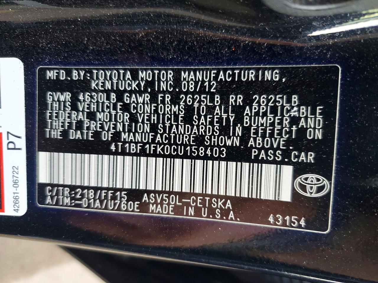 2012 Toyota Camry Se Black vin: 4T1BF1FK0CU158403