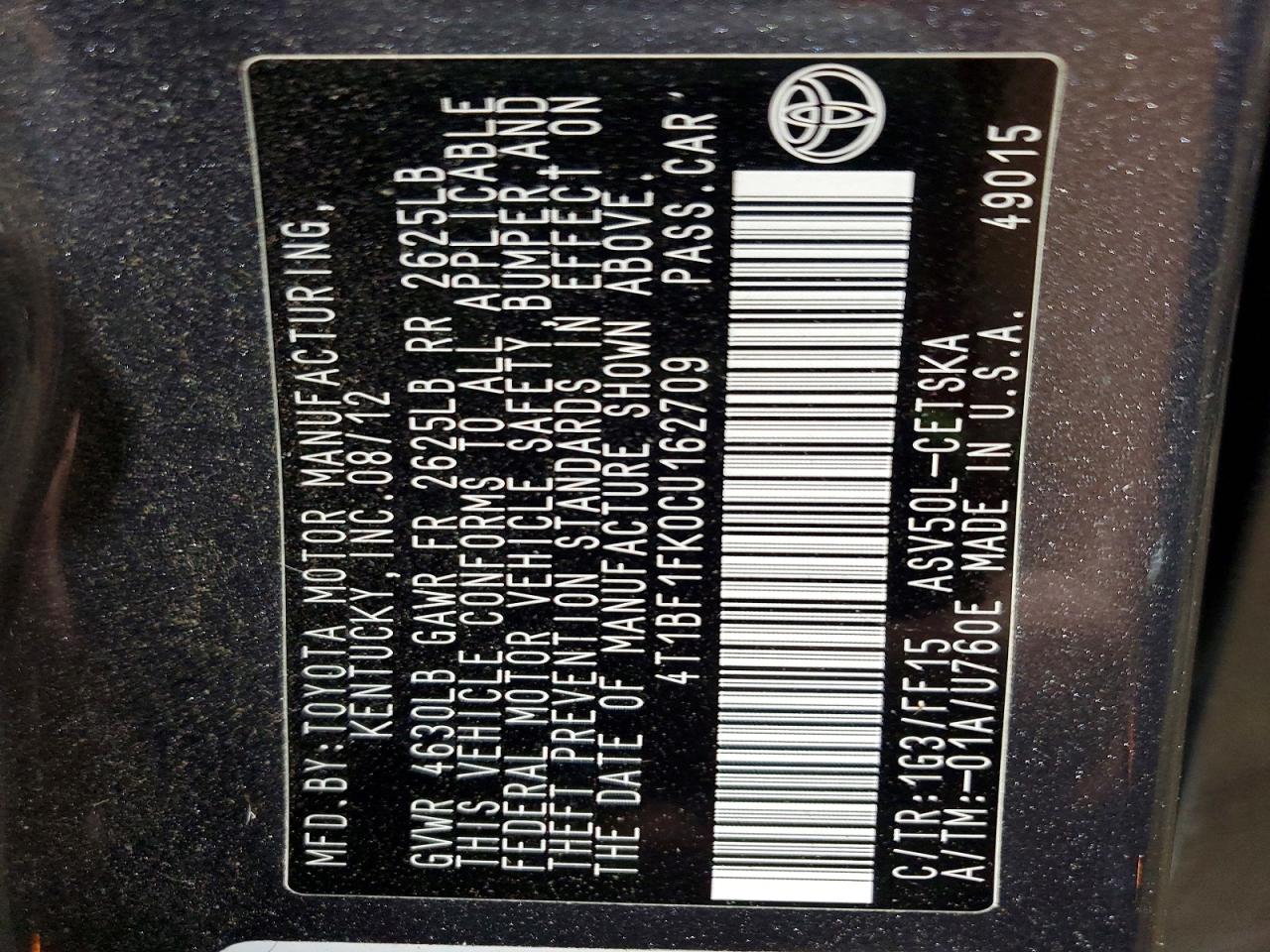 2012 Toyota Camry Se Gray vin: 4T1BF1FK0CU162709