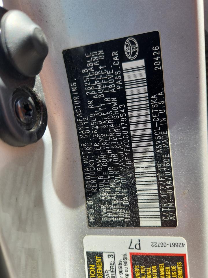 2012 Toyota Camry Se Silver vin: 4T1BF1FK0CU179543