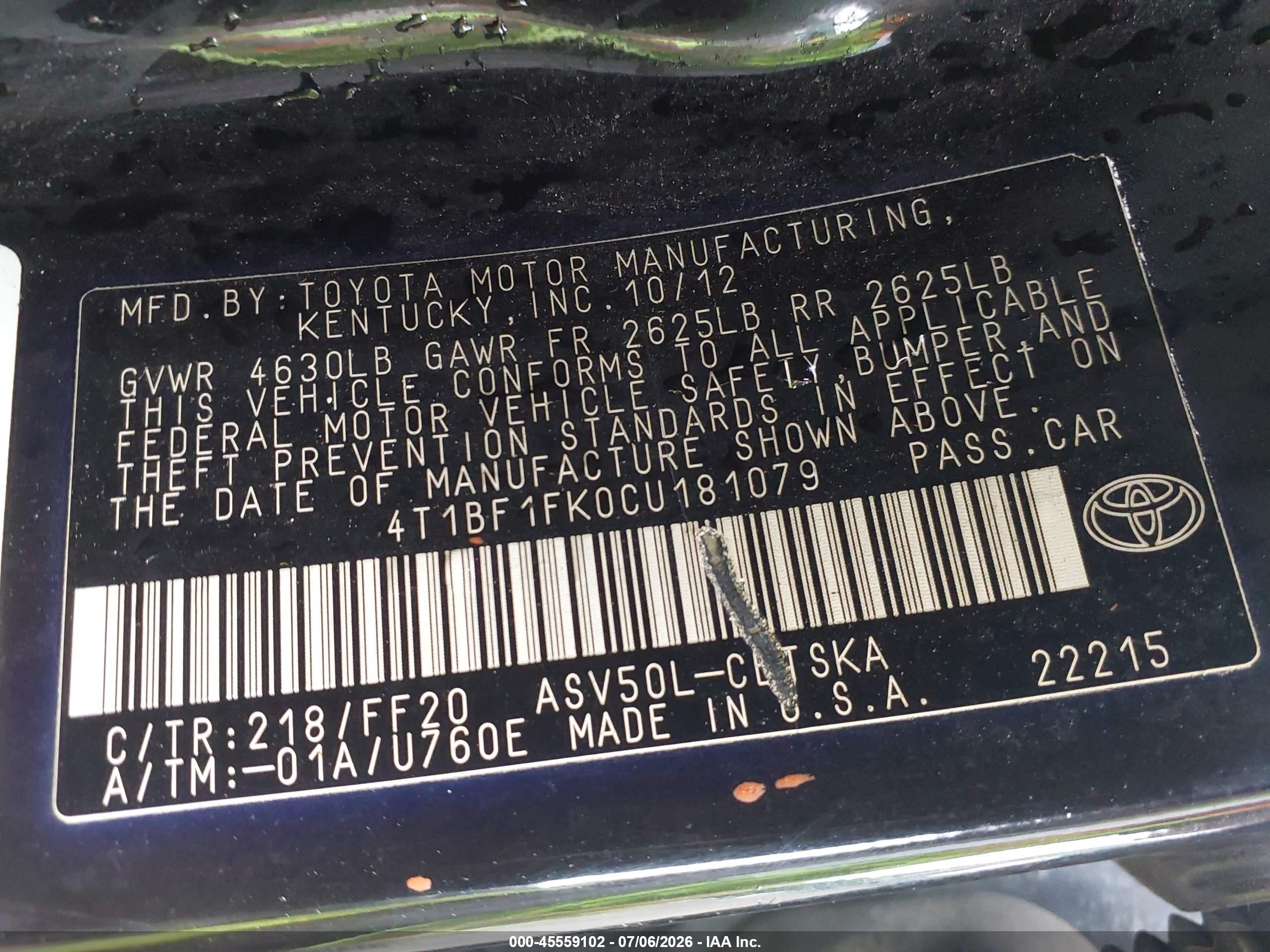 2012 Toyota Camry Se Black vin: 4T1BF1FK0CU181079