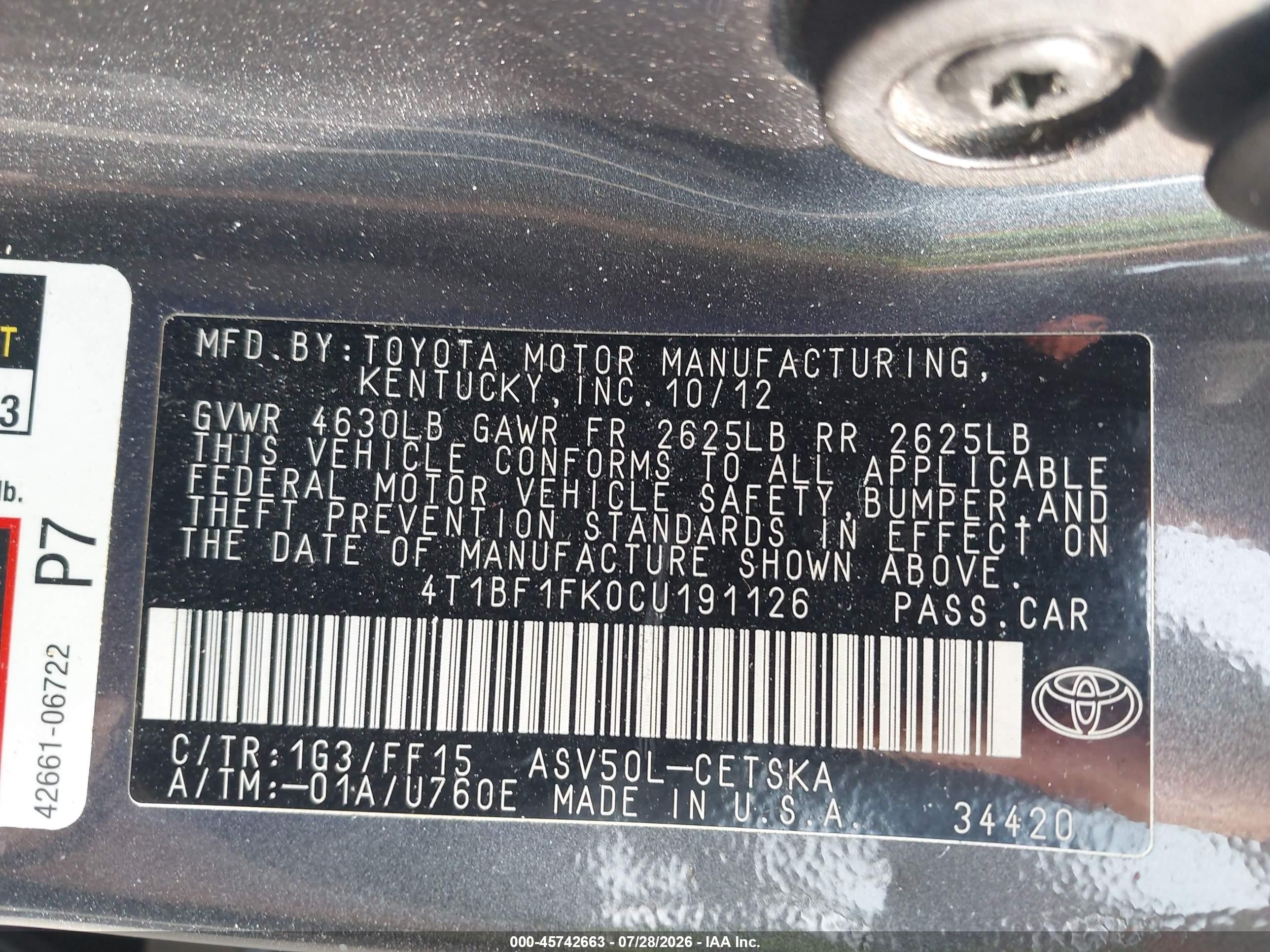 2012 Toyota Camry Se Gray vin: 4T1BF1FK0CU191126