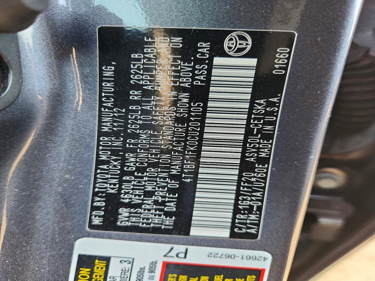 2012 Toyota Camry Se Серый vin: 4T1BF1FK0CU201105