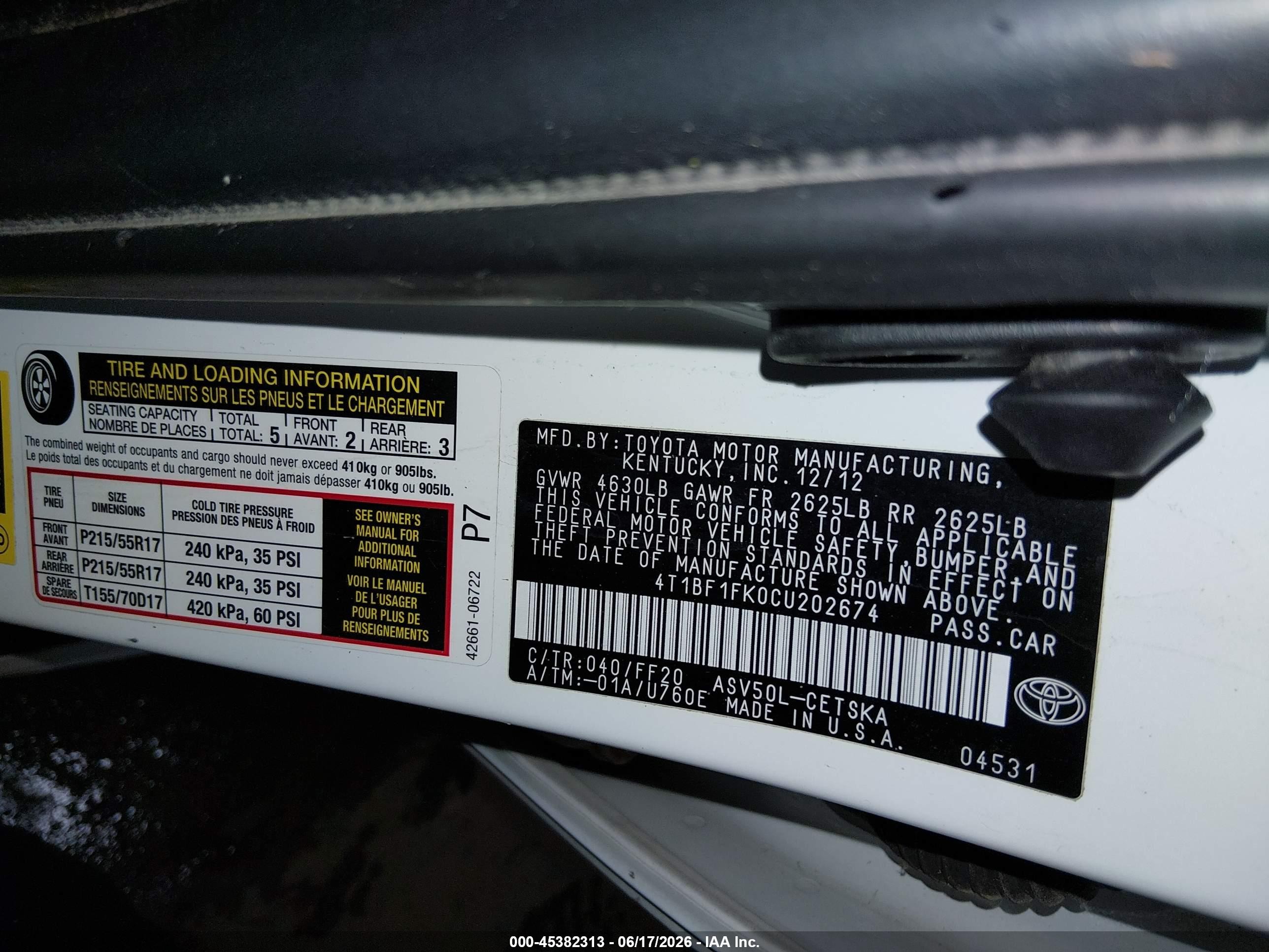 2012 Toyota Camry Se Белый vin: 4T1BF1FK0CU202674