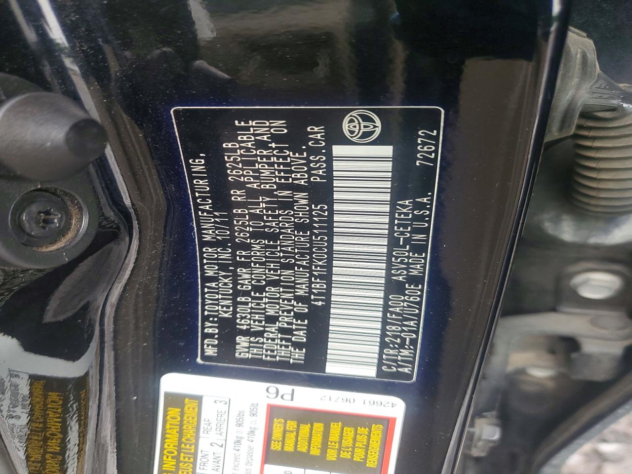 2012 Toyt Camry Черный vin: 4T1BF1FK0CU511125