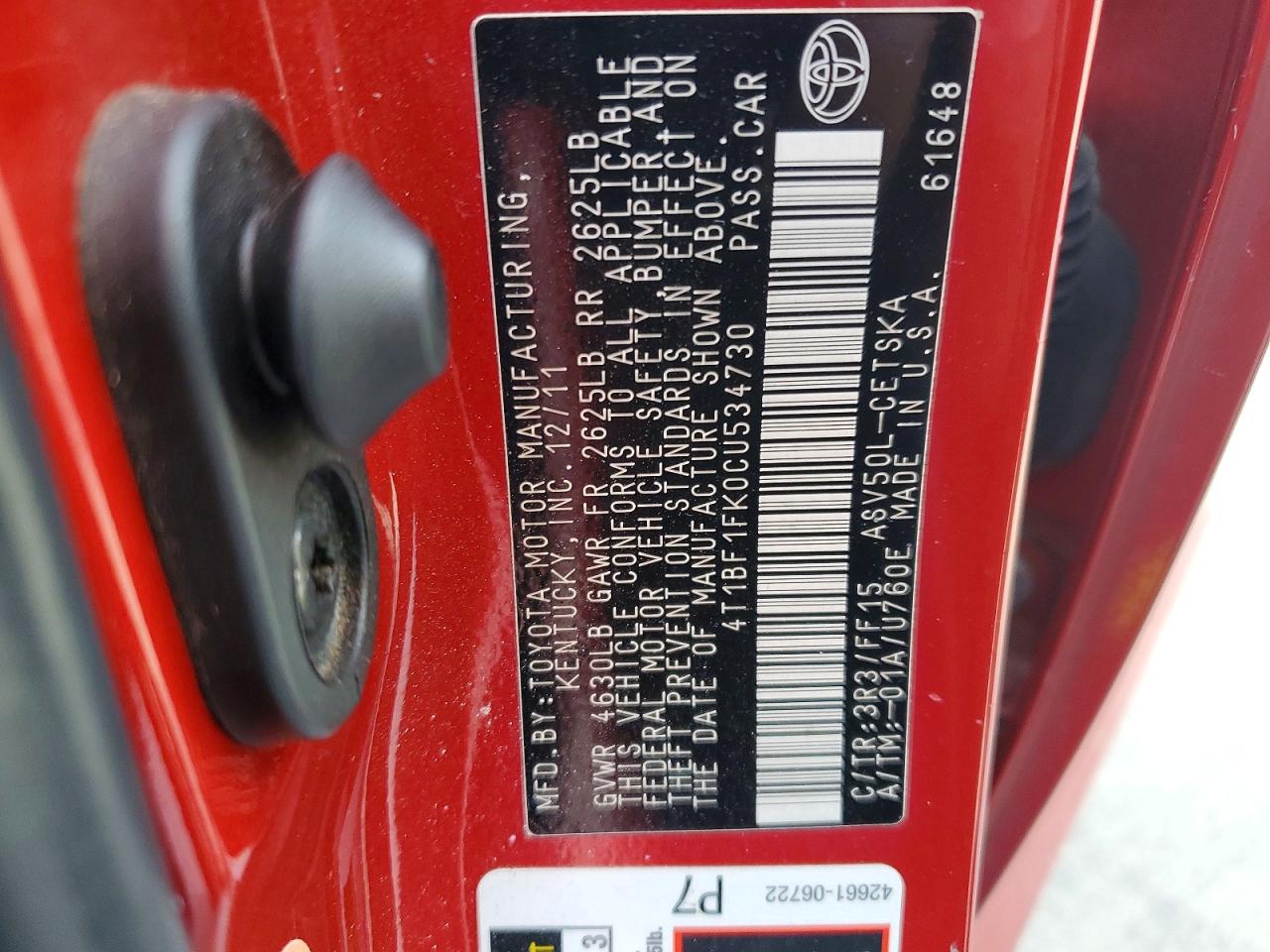 2012 Toyota Camry Se Red vin: 4T1BF1FK0CU534730