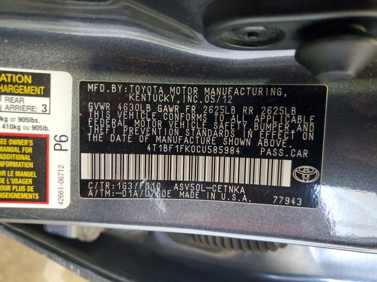 2012 Toyota Camry Le Blue vin: 4T1BF1FK0CU585984