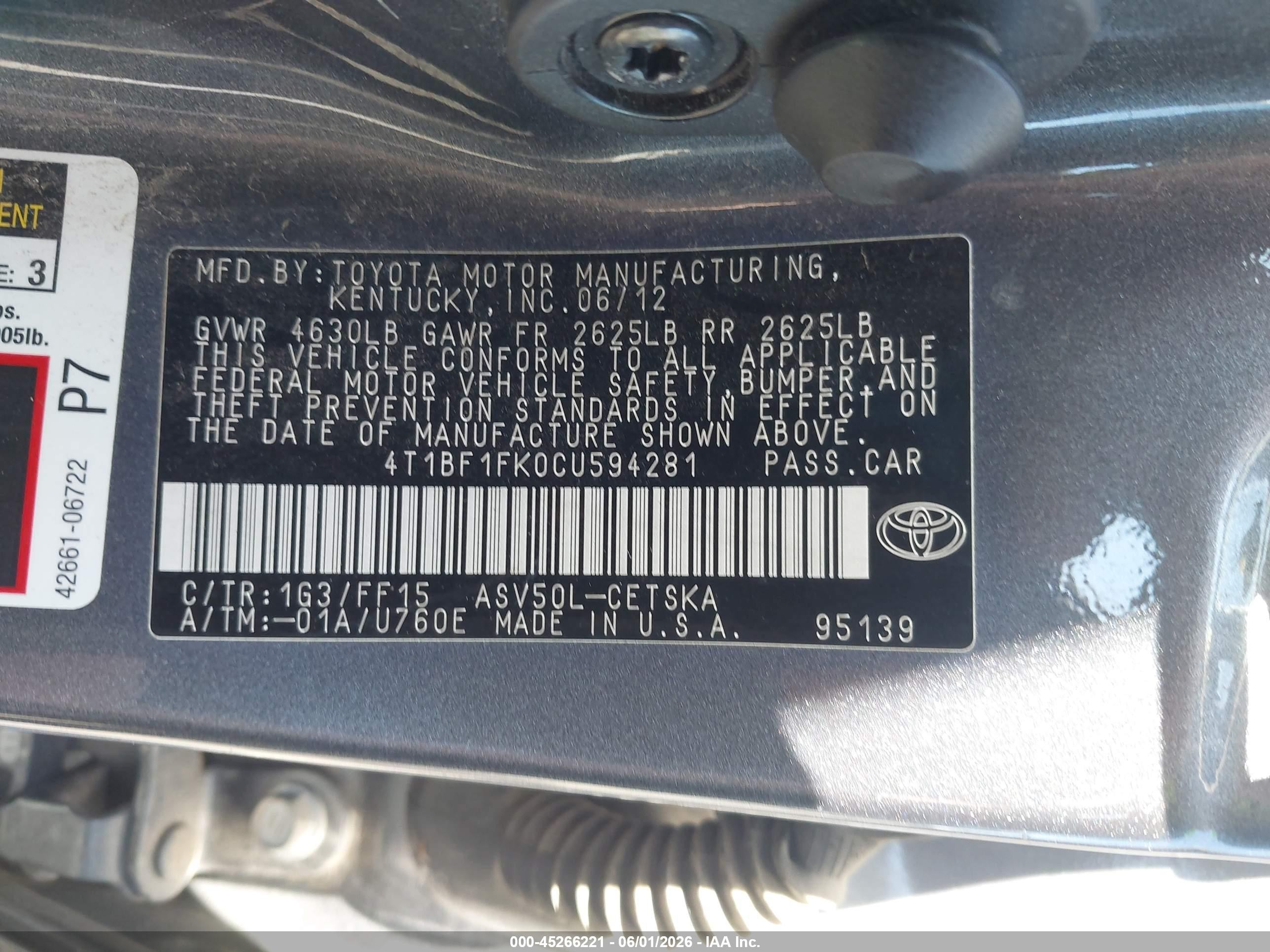 2012 Toyota Camry Se Gray vin: 4T1BF1FK0CU594281