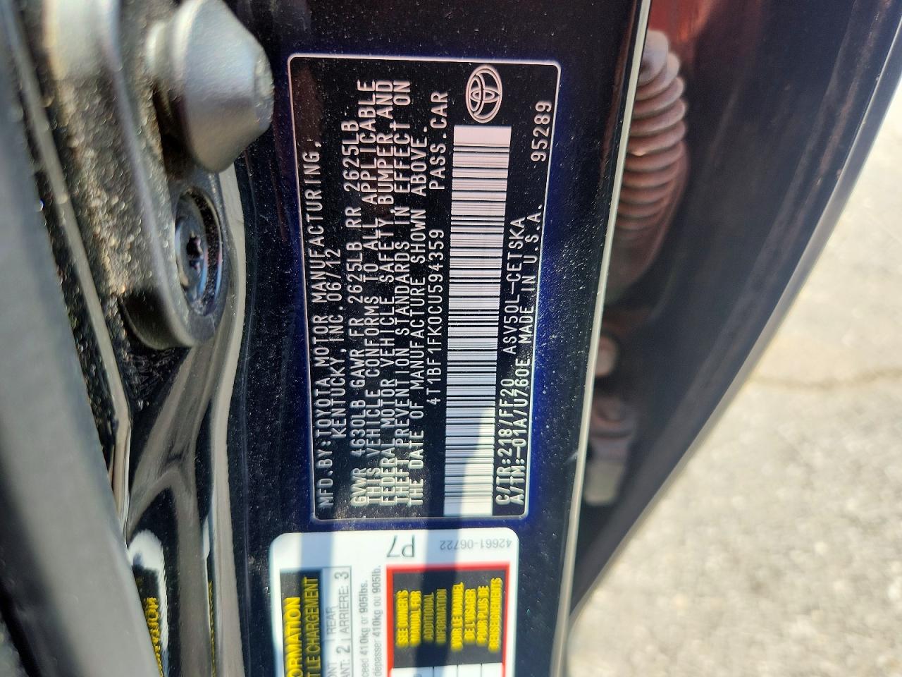 2012 Toyota Camry Se Charcoal vin: 4T1BF1FK0CU594359