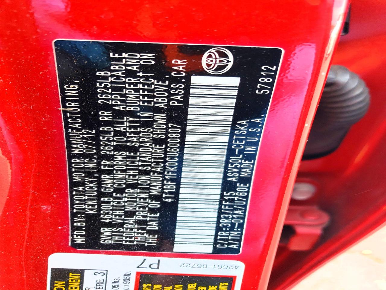 2012 Toyota Camry Se Red vin: 4T1BF1FK0CU600807