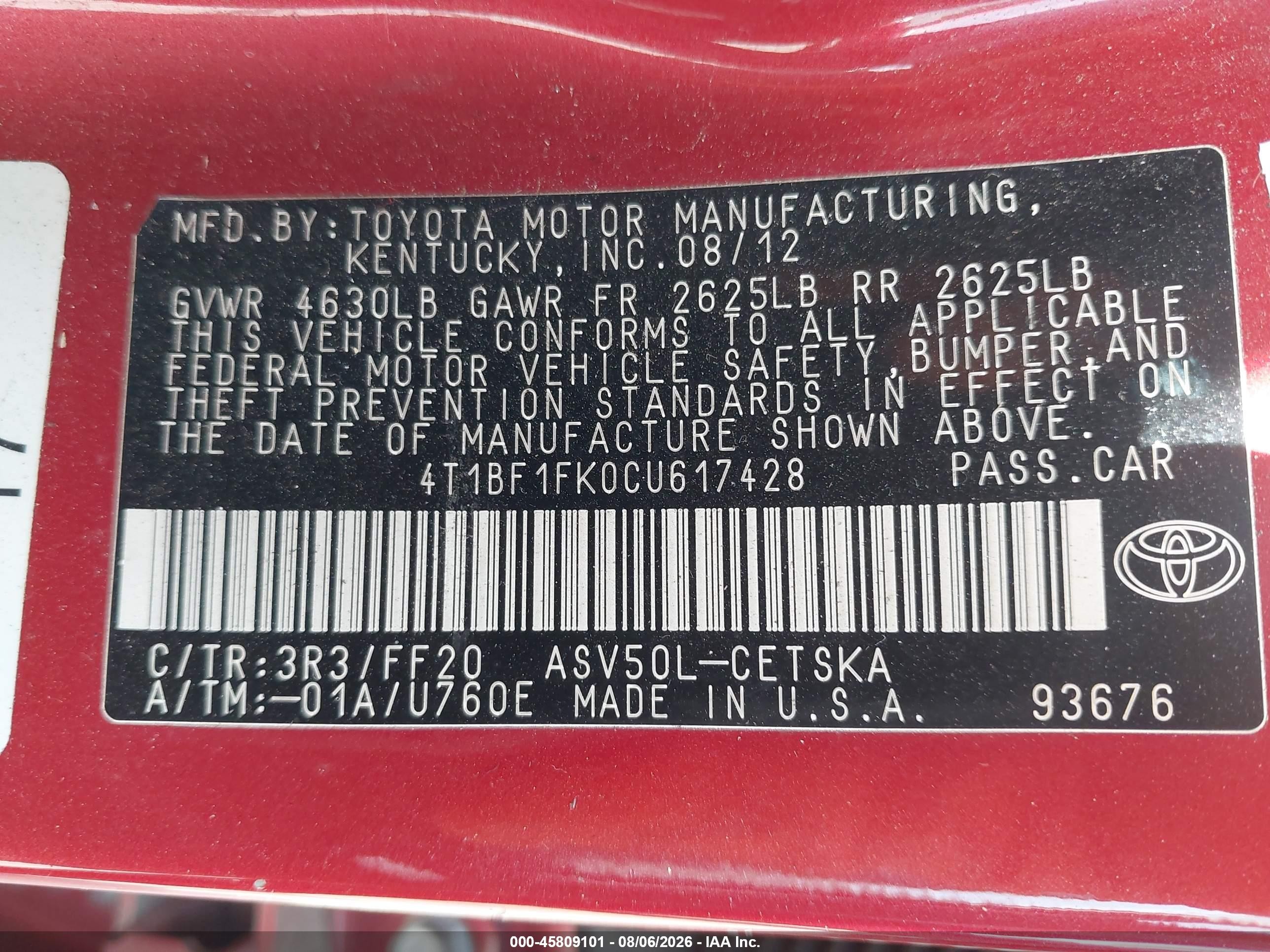 2012 Toyota Camry Se Красный vin: 4T1BF1FK0CU617428