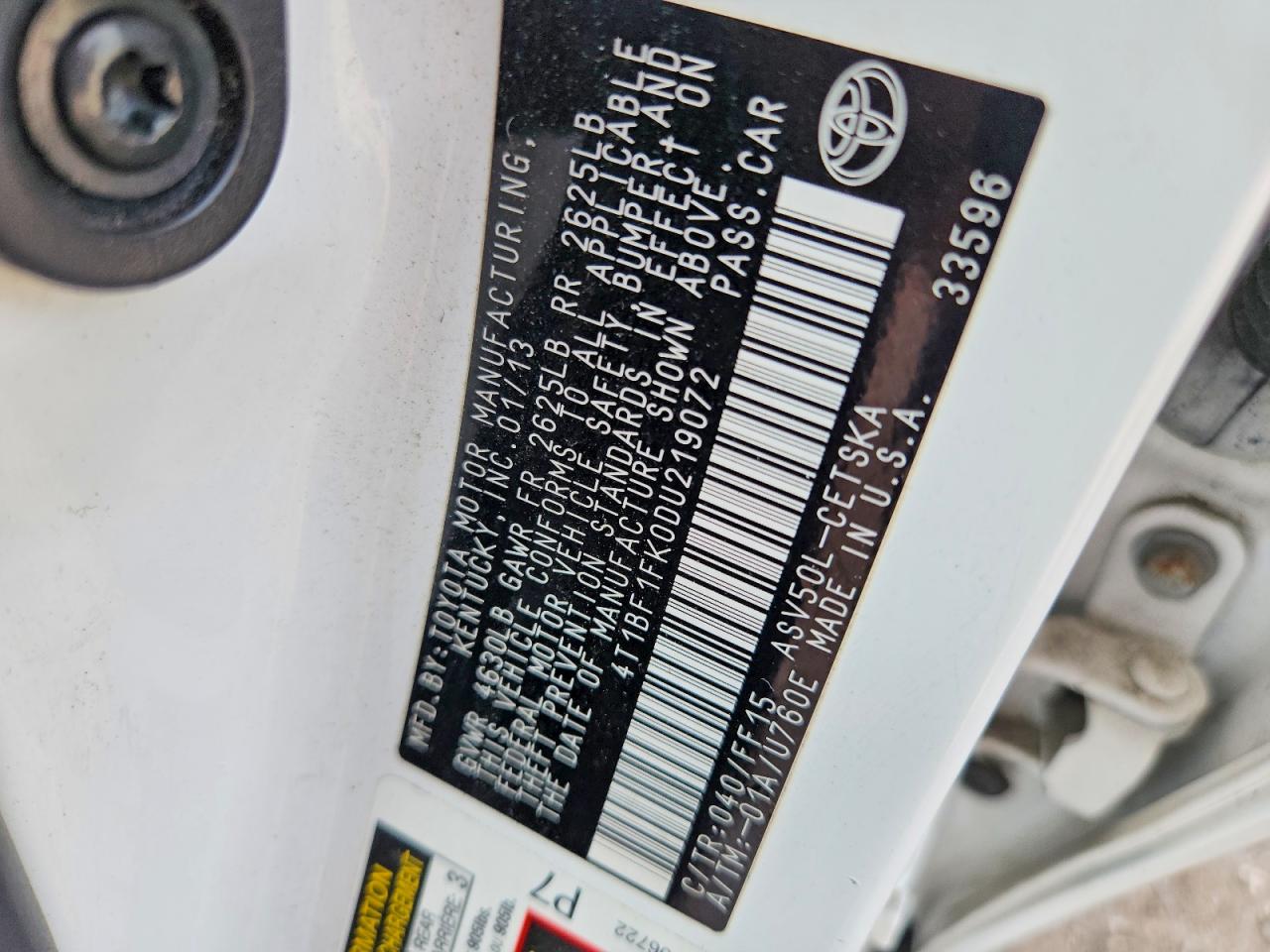 2013 Toyota Camry Se White vin: 4T1BF1FK0DU219072